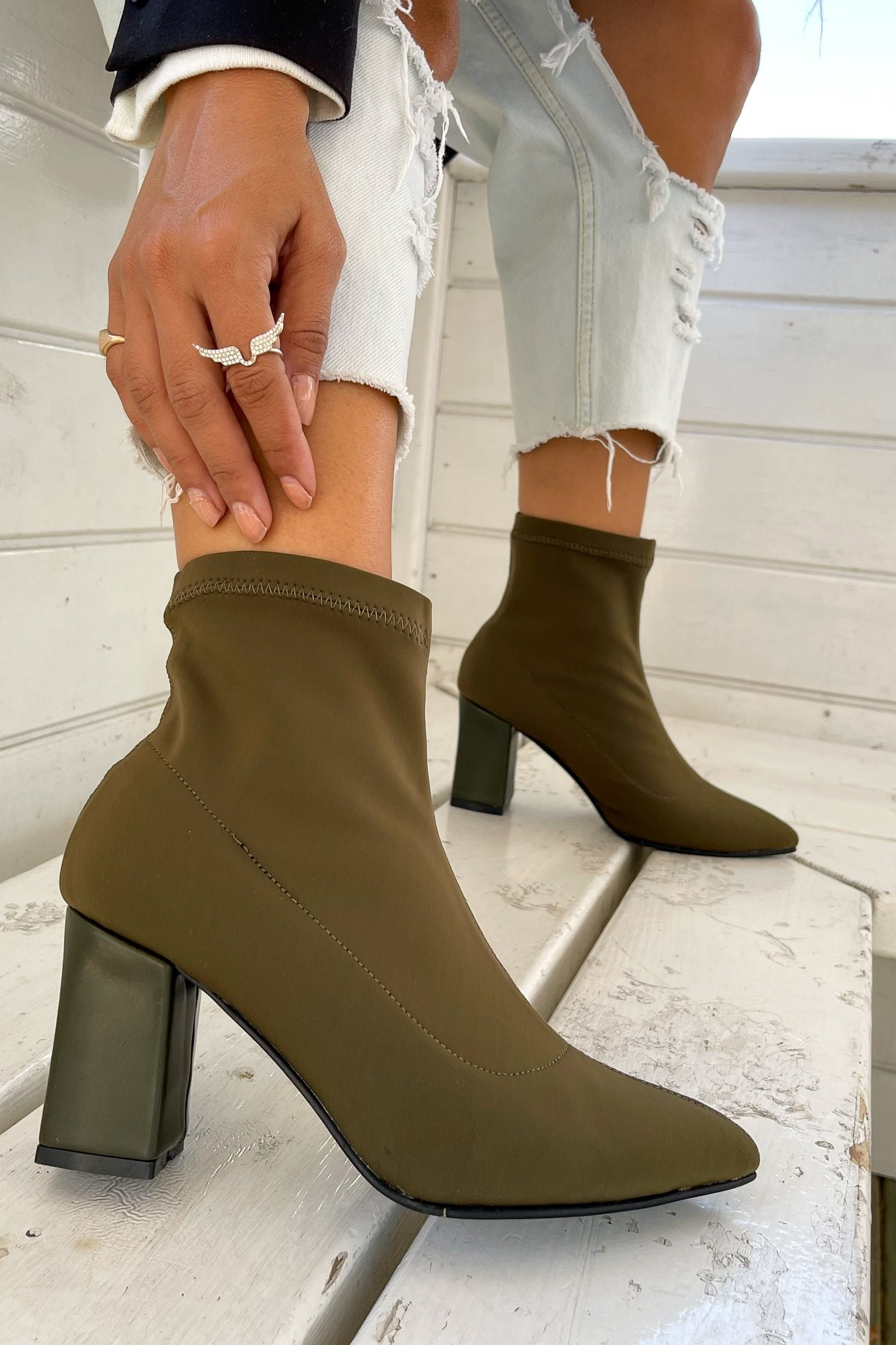 Dresden Khaki Green Stretch Boots