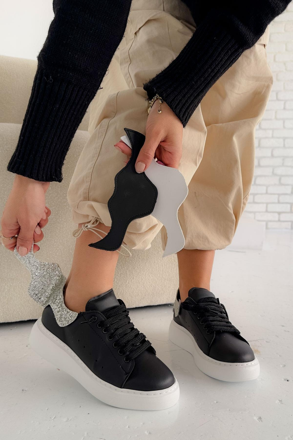 Liebe Siyah Deri Sneakers