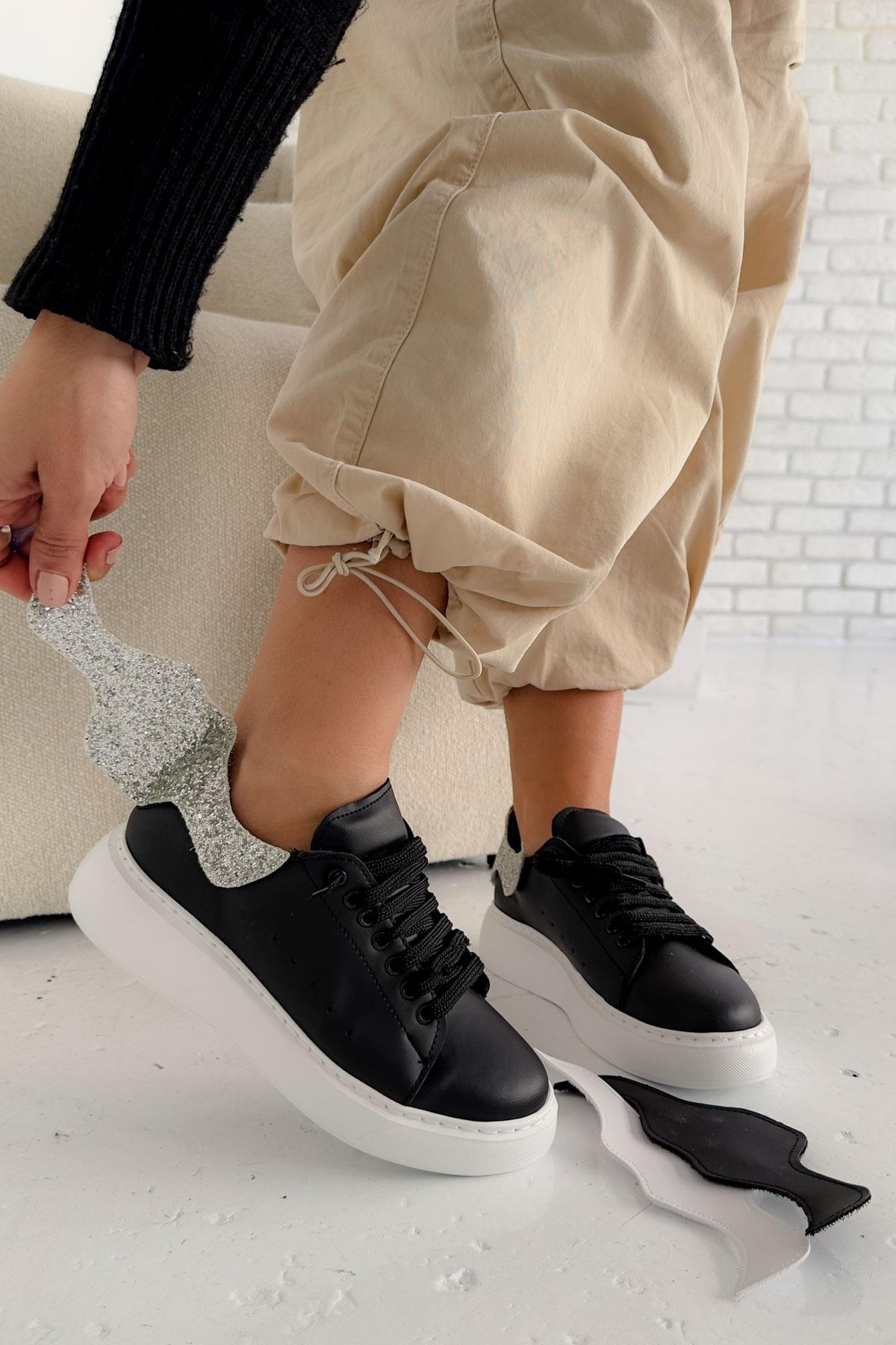Liebe Siyah Deri Sneakers