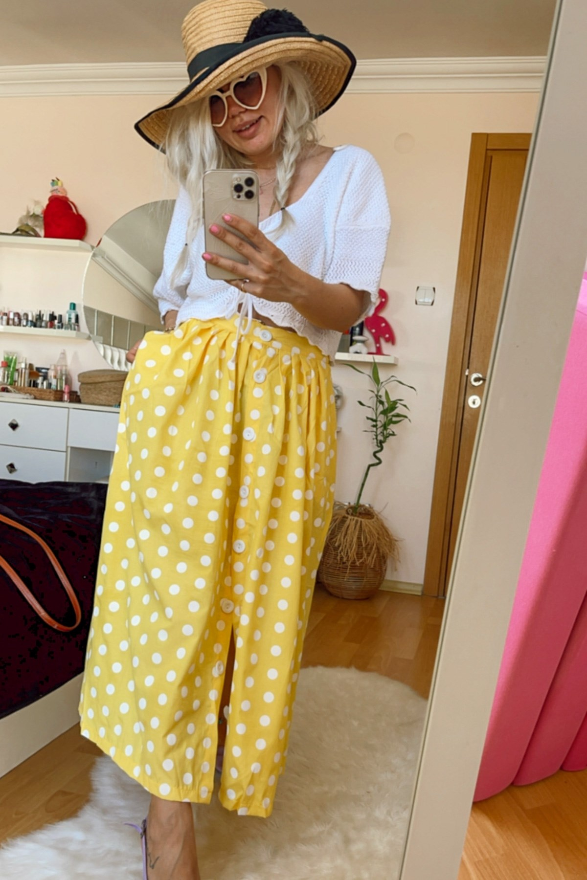 Miss Sarı Puantiyeli Etek