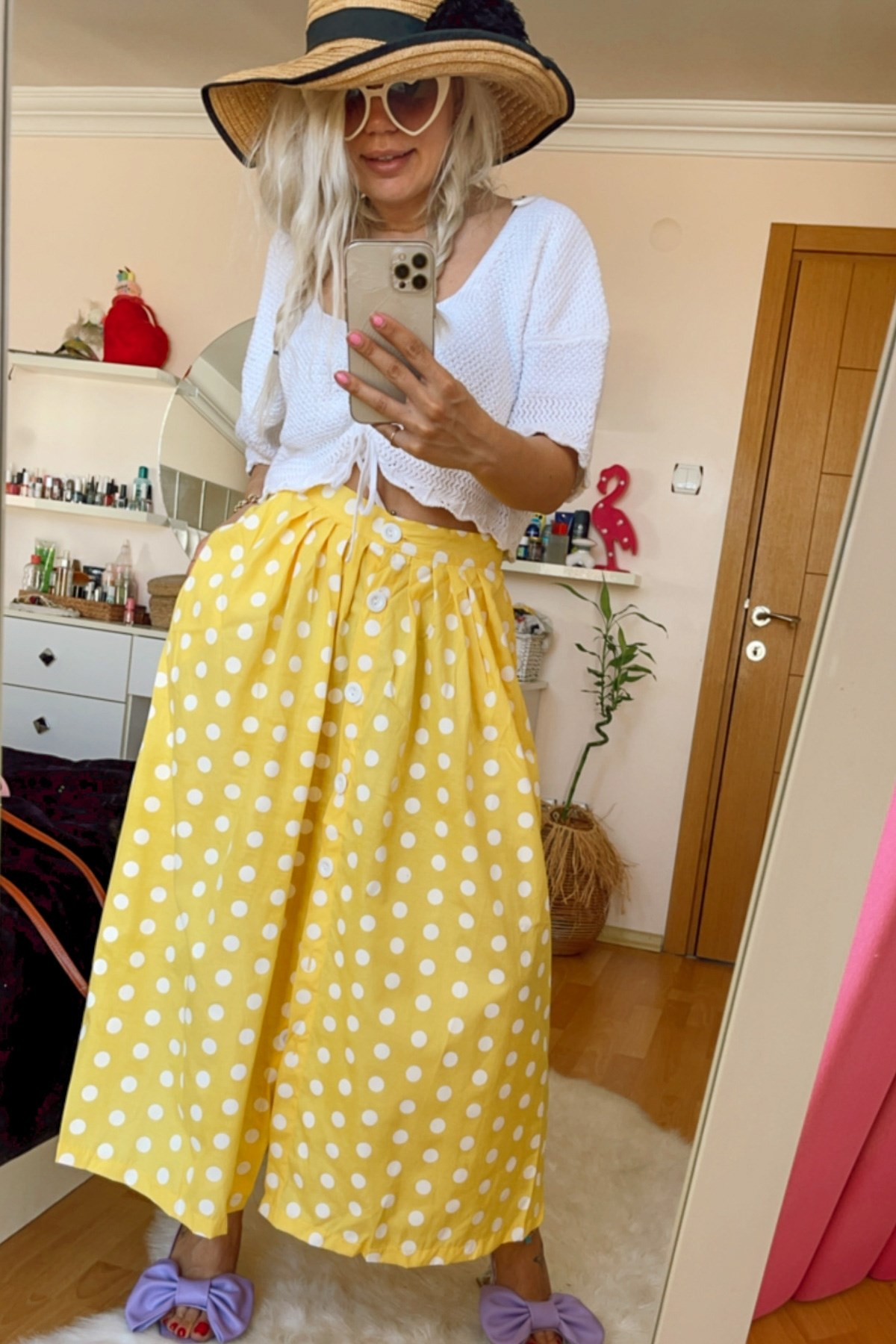 Miss Sarı Puantiyeli Etek