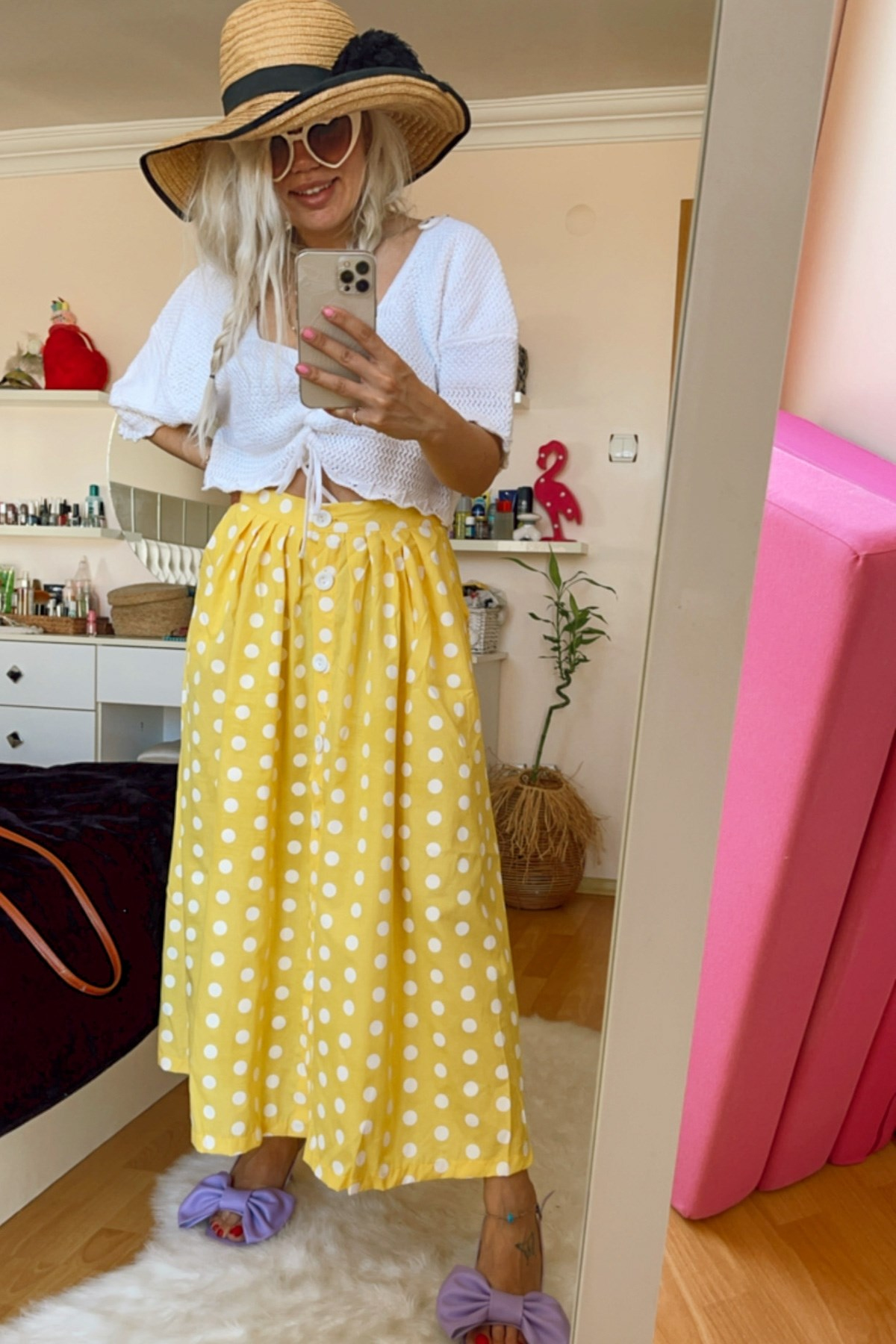 Miss Sarı Puantiyeli Etek
