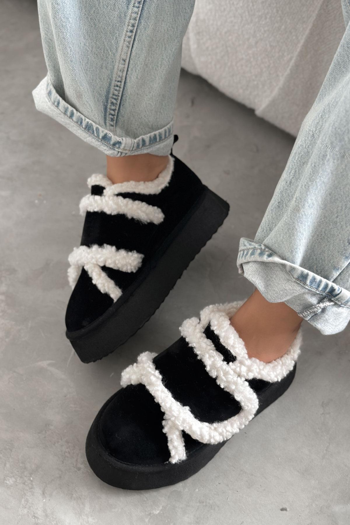 Simba Siyah Bantlı Peluş Sneakers