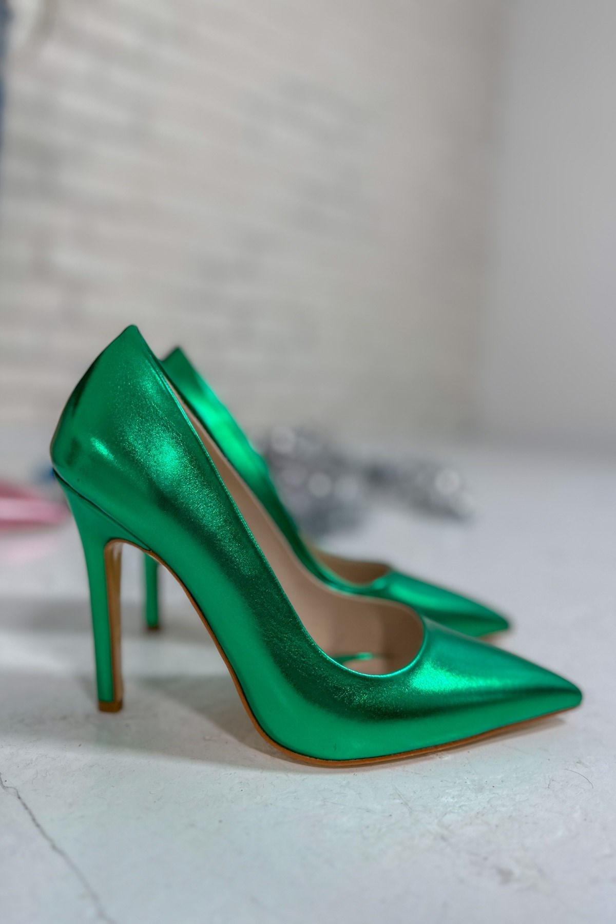 Stacy Metalik Yeşil Stiletto