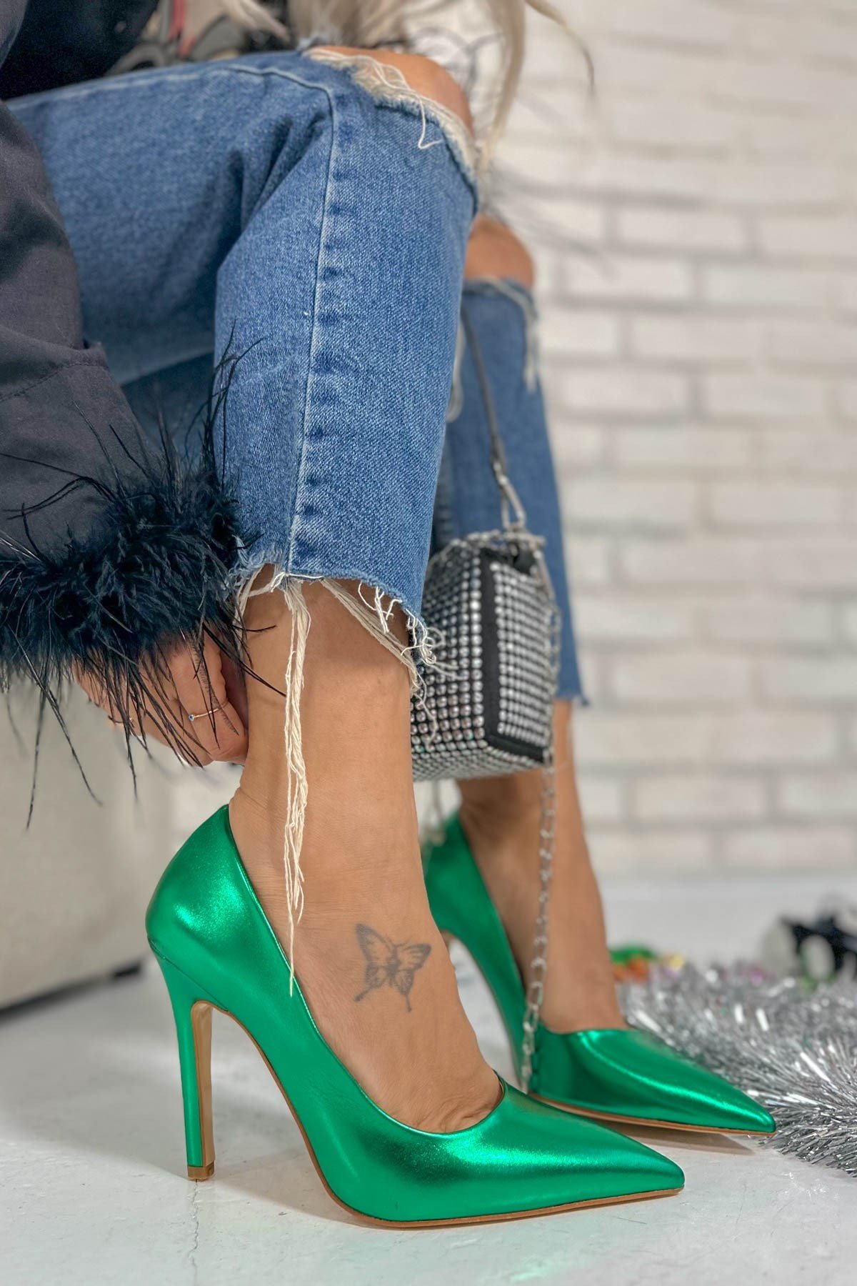 Stacy Metalik Yeşil Stiletto