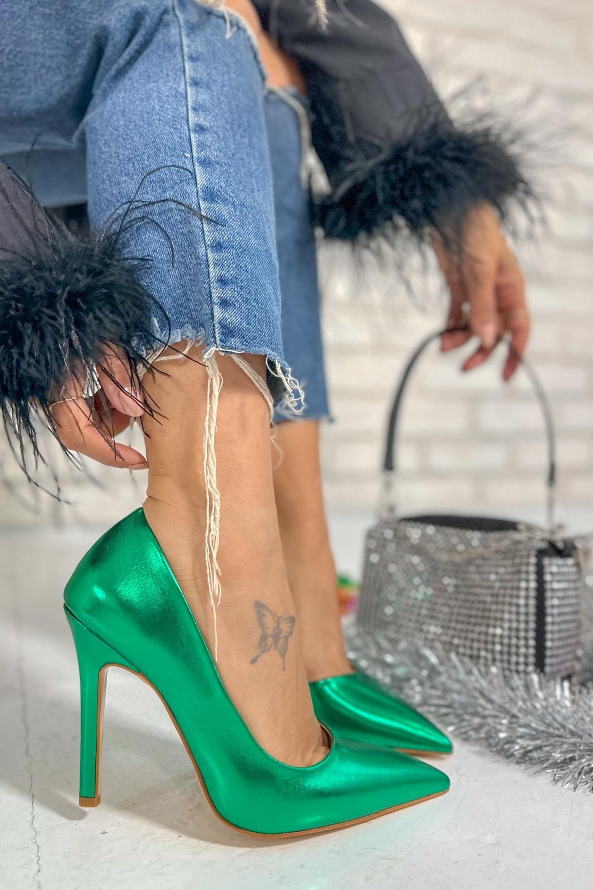 Stacy Metalik Yeşil Stiletto