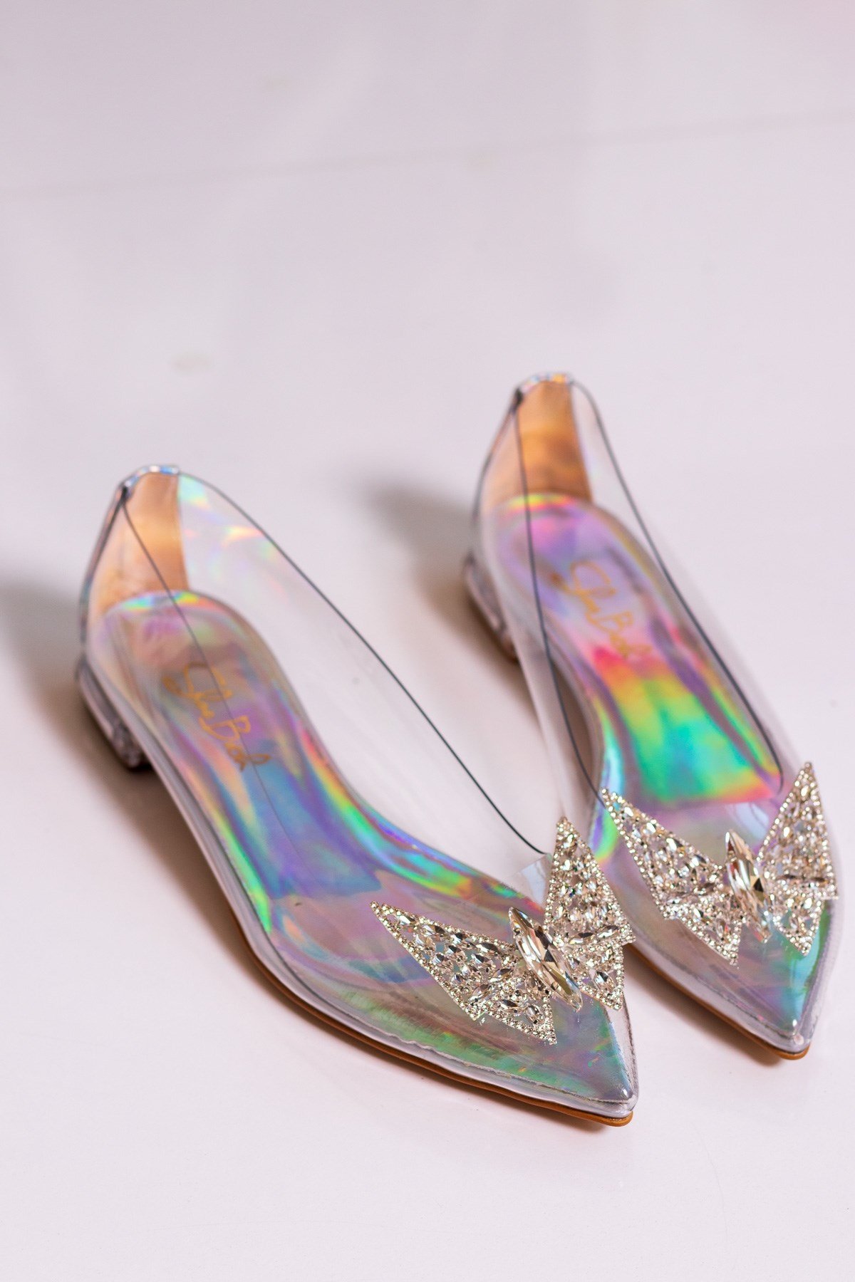 Sweet Hologram Janjan Şeffaf Kelebek Taşlı Babet