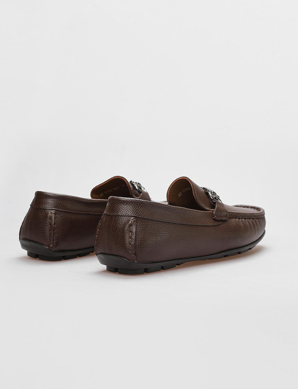Men Brown Genuine Leather Moc Toe Bit Loafers