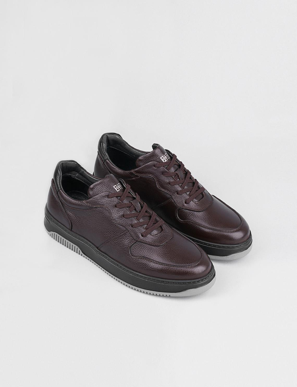 Men Brown Genuine Leather Lace Up Sneakers