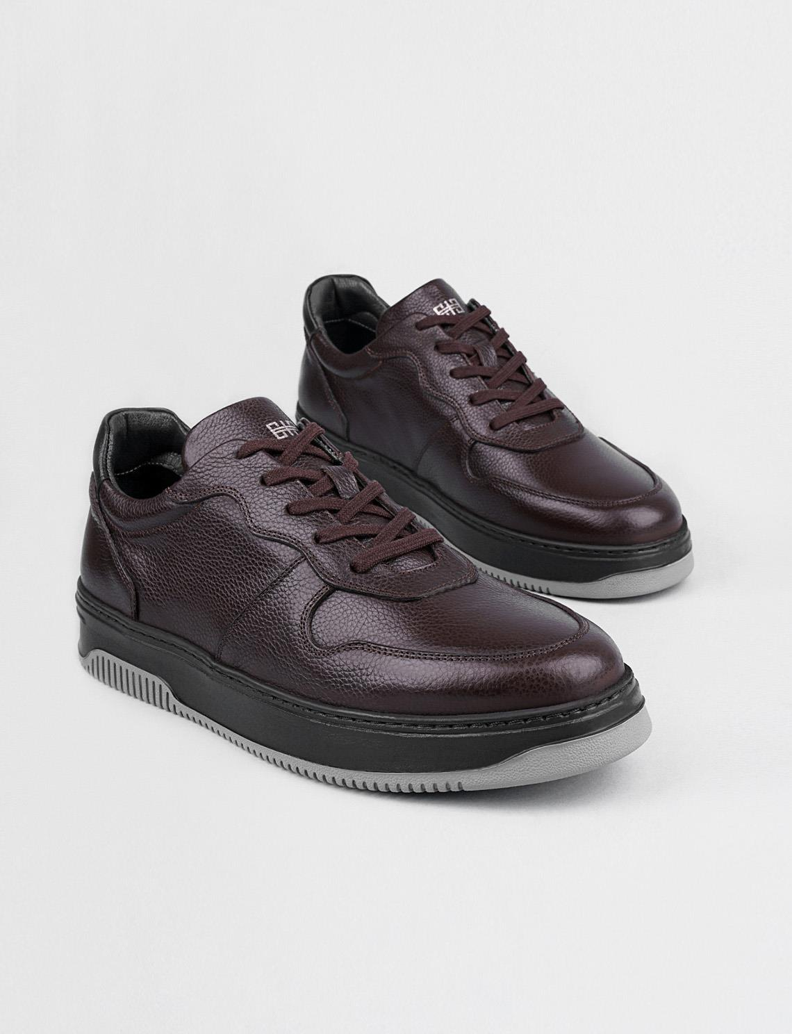 Men Brown Genuine Leather Lace Up Sneakers