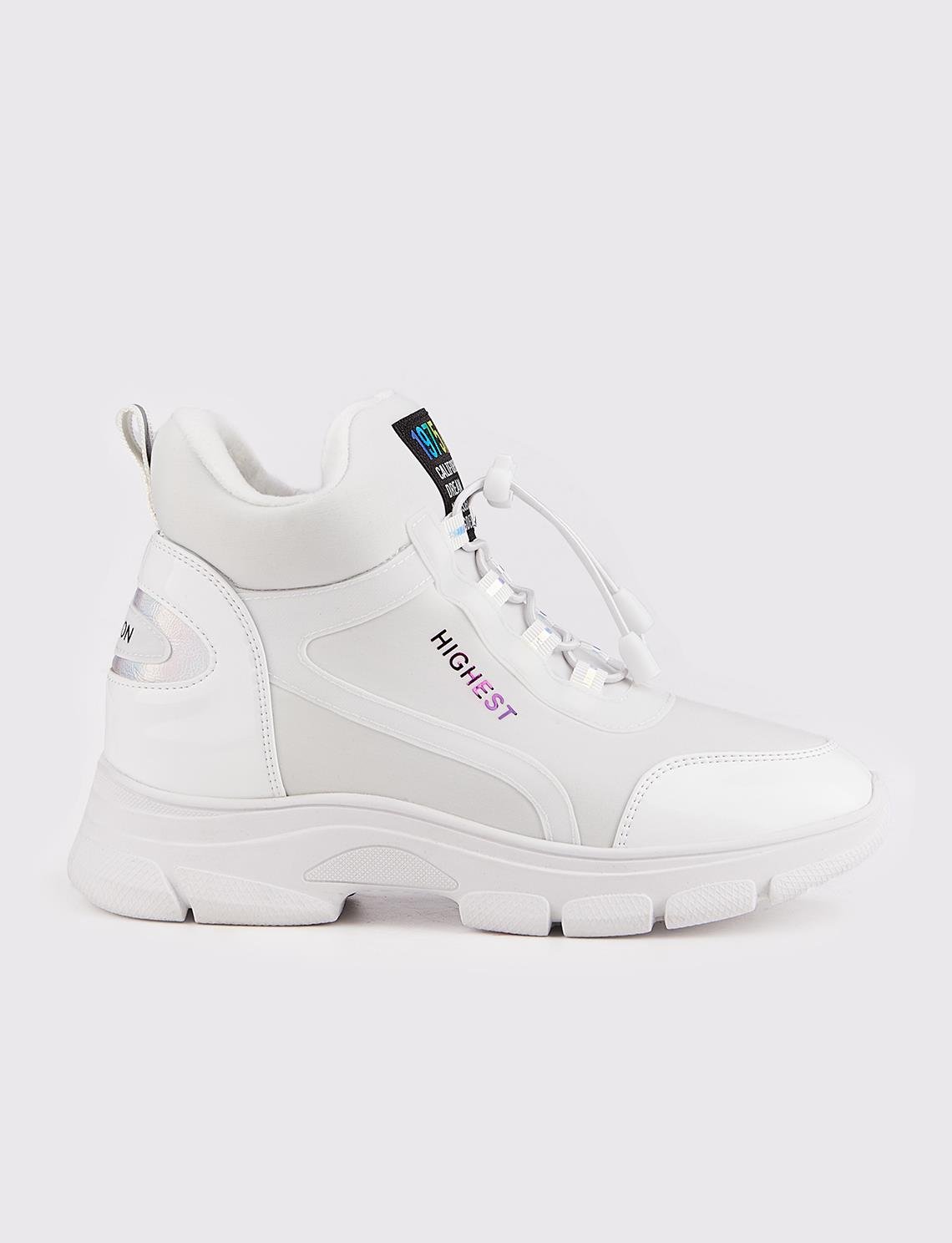 Women White Lace Up Chunky Boots