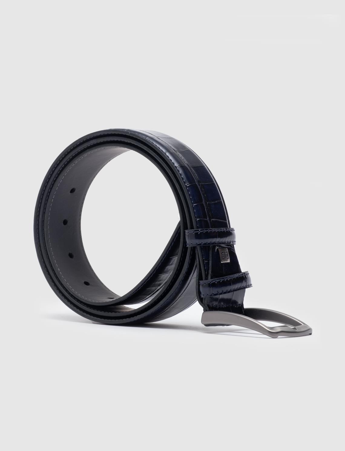 Men Navy Blue Genuine Leather Belt
