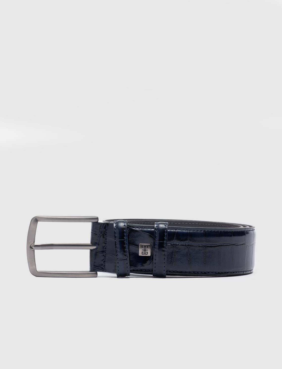 Men Navy Blue Genuine Leather Belt