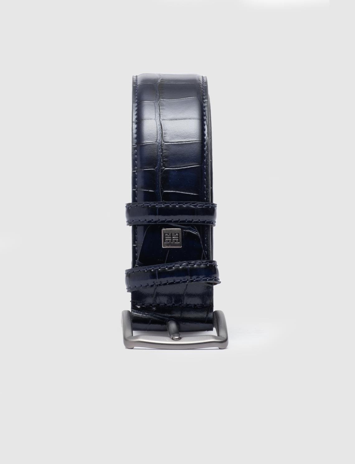 Men Navy Blue Genuine Leather Belt