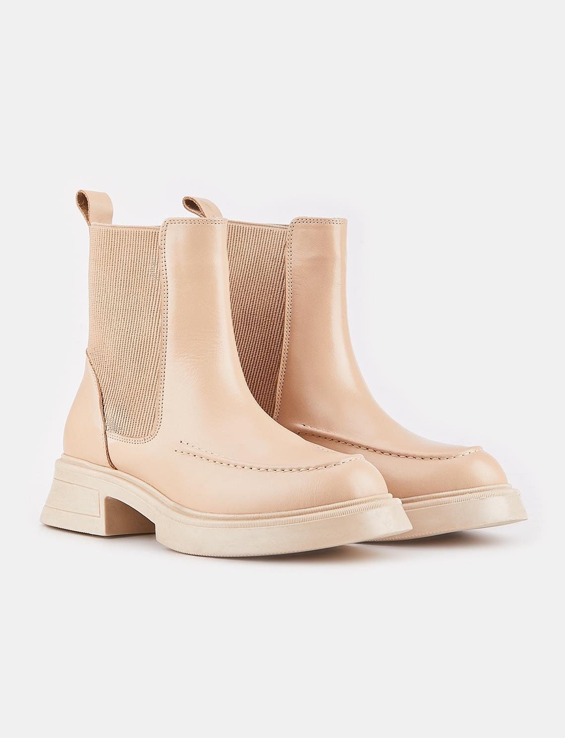 Women Beige Genuine Leather Chunky Boots