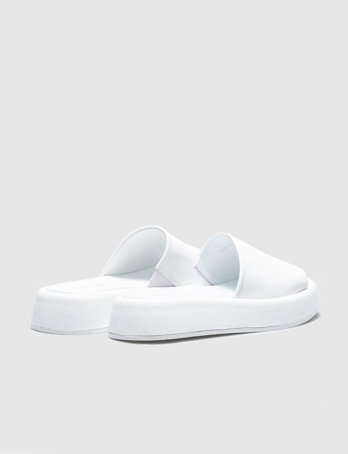 Women White Genuine Leather Slides