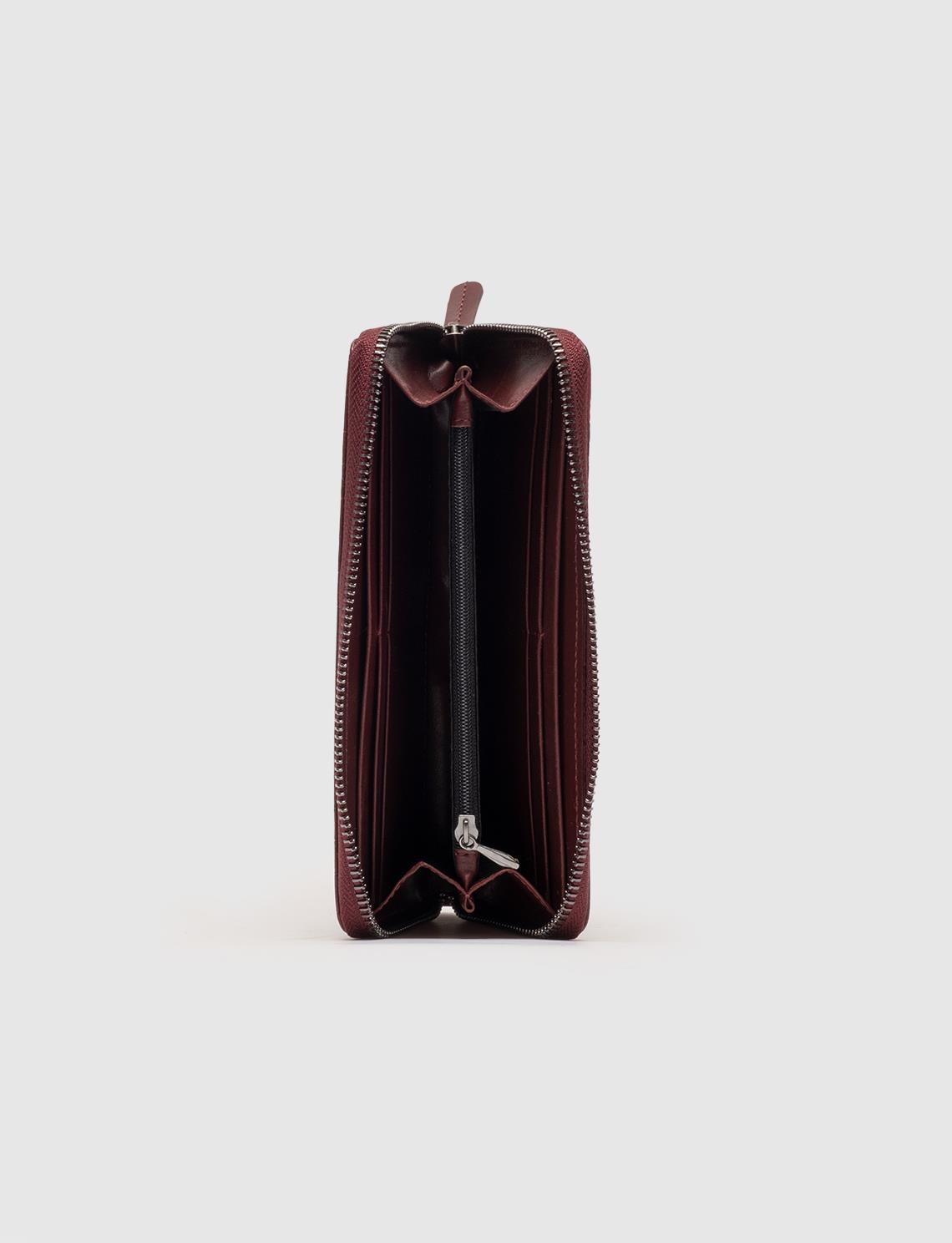 Women Burgundy Genuine Leather Zip Around Wallet