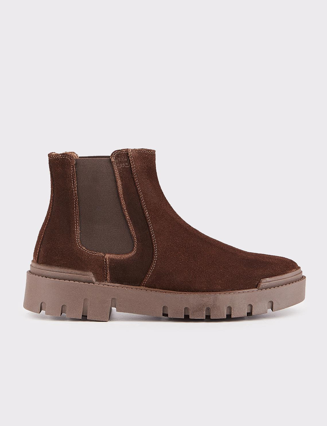 Men Brown Suede Genuine Leather Chunky Chelsea Boots