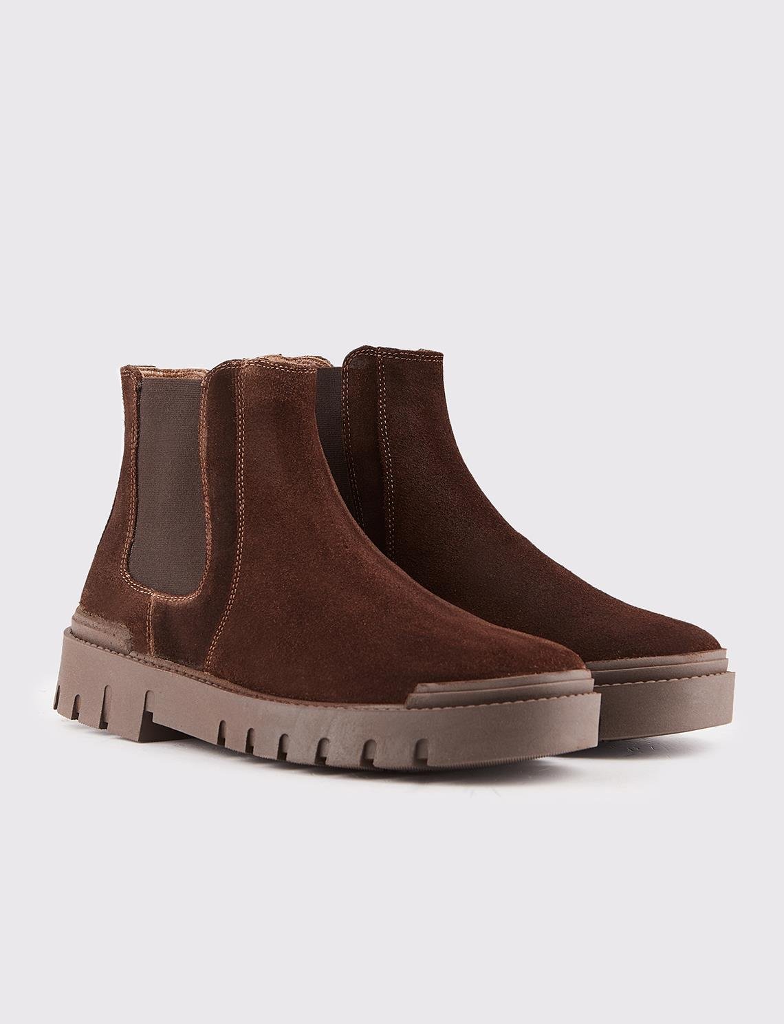Men Brown Suede Genuine Leather Chunky Chelsea Boots