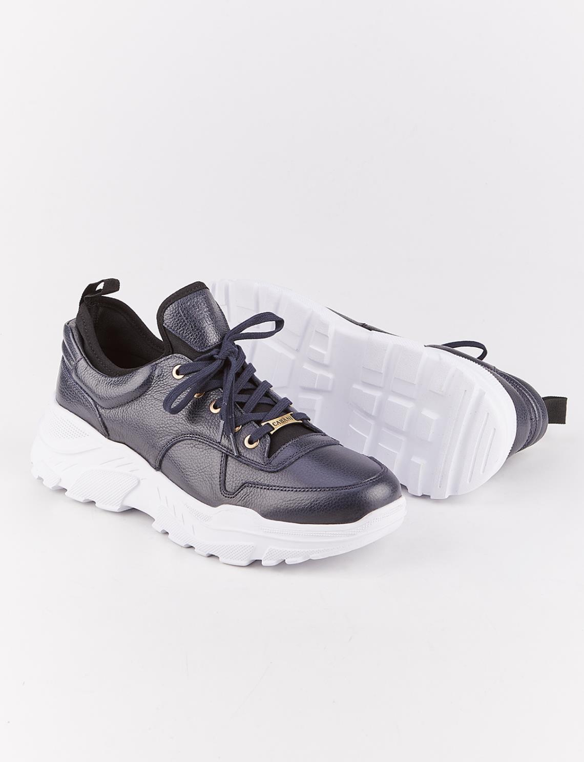 Men Navy Blue Genuine Leather Low Top Chunky Sneakers
