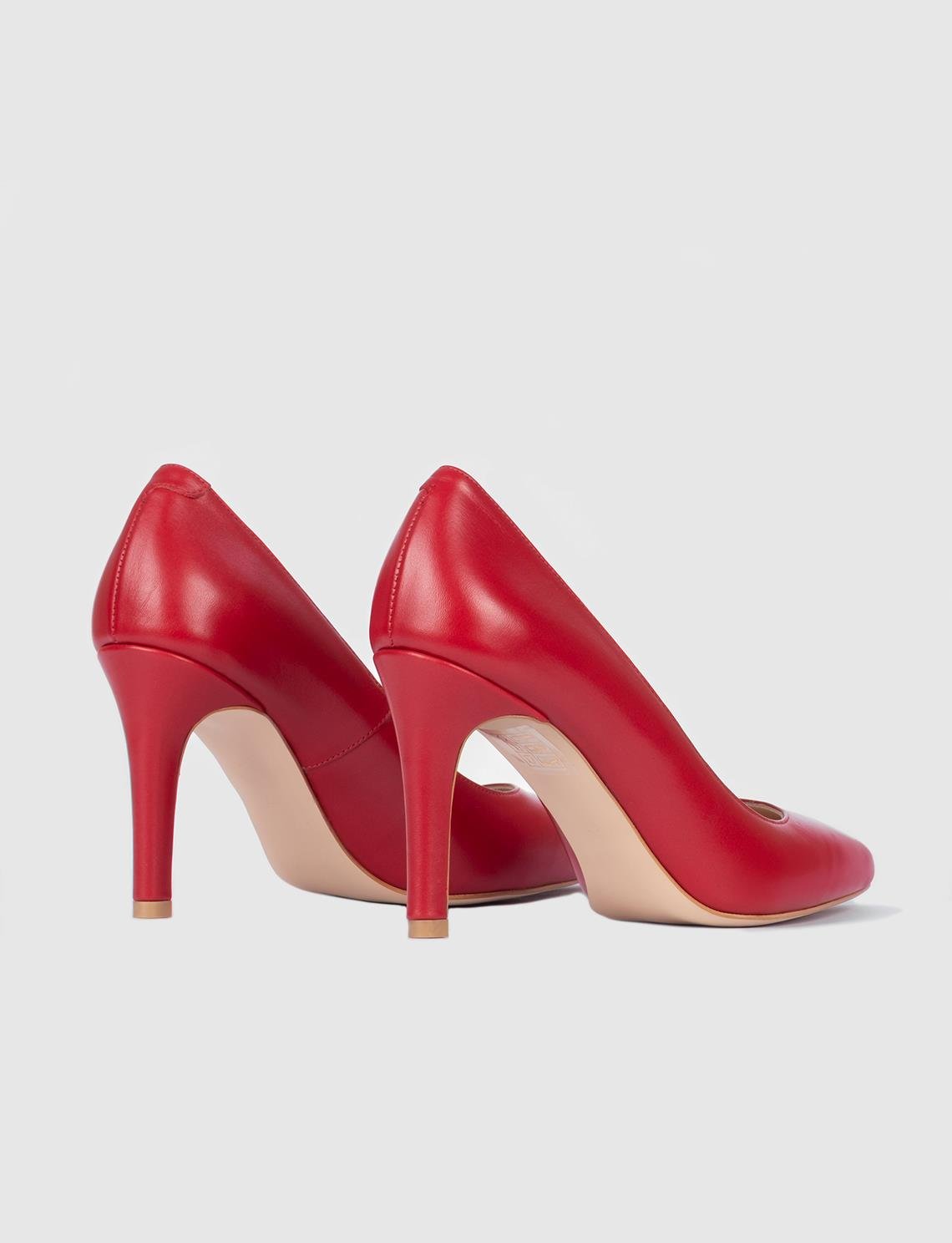 Hakiki Deri Kırmızı Kadın İnce Topuklu Stiletto