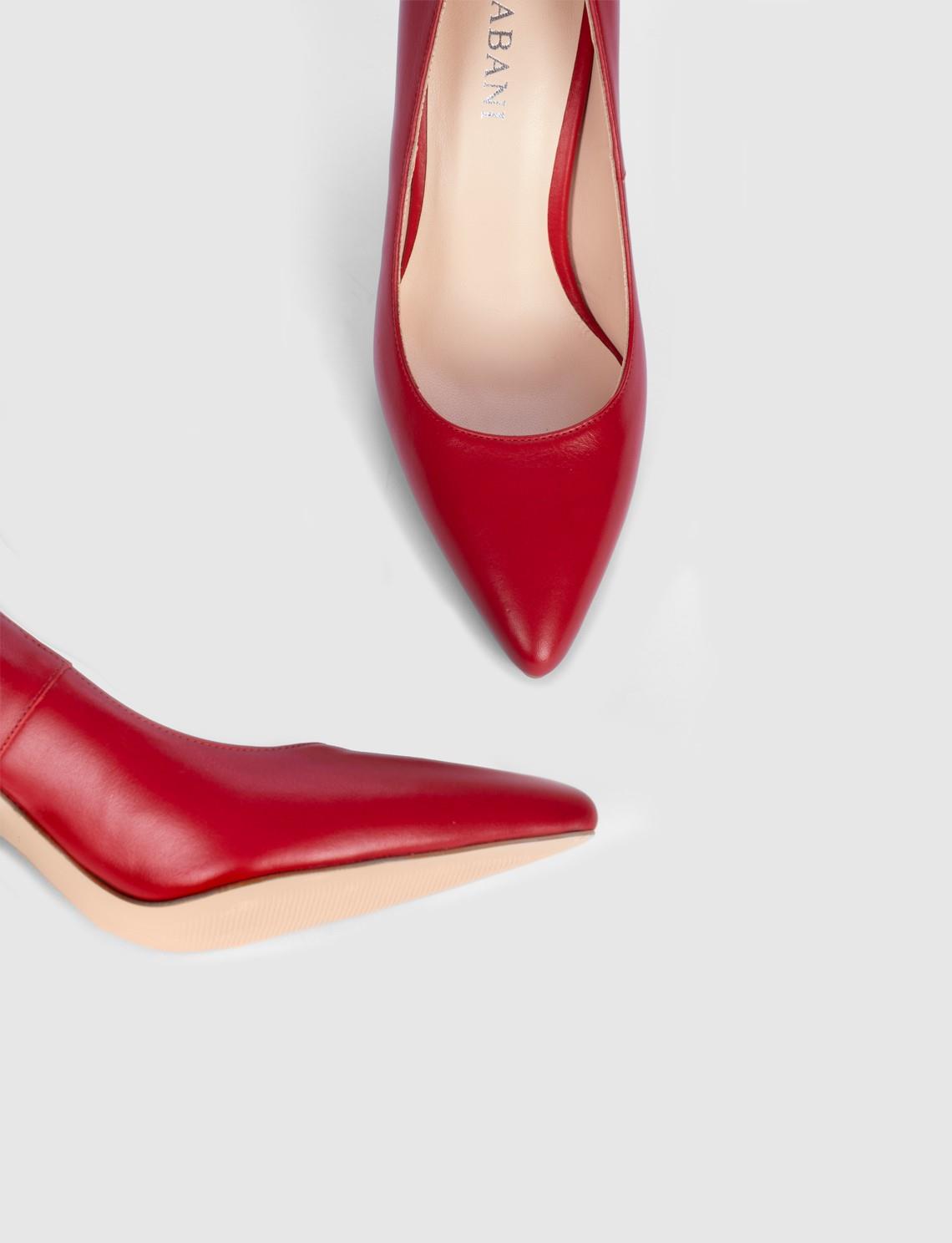 Hakiki Deri Kırmızı Kadın İnce Topuklu Stiletto