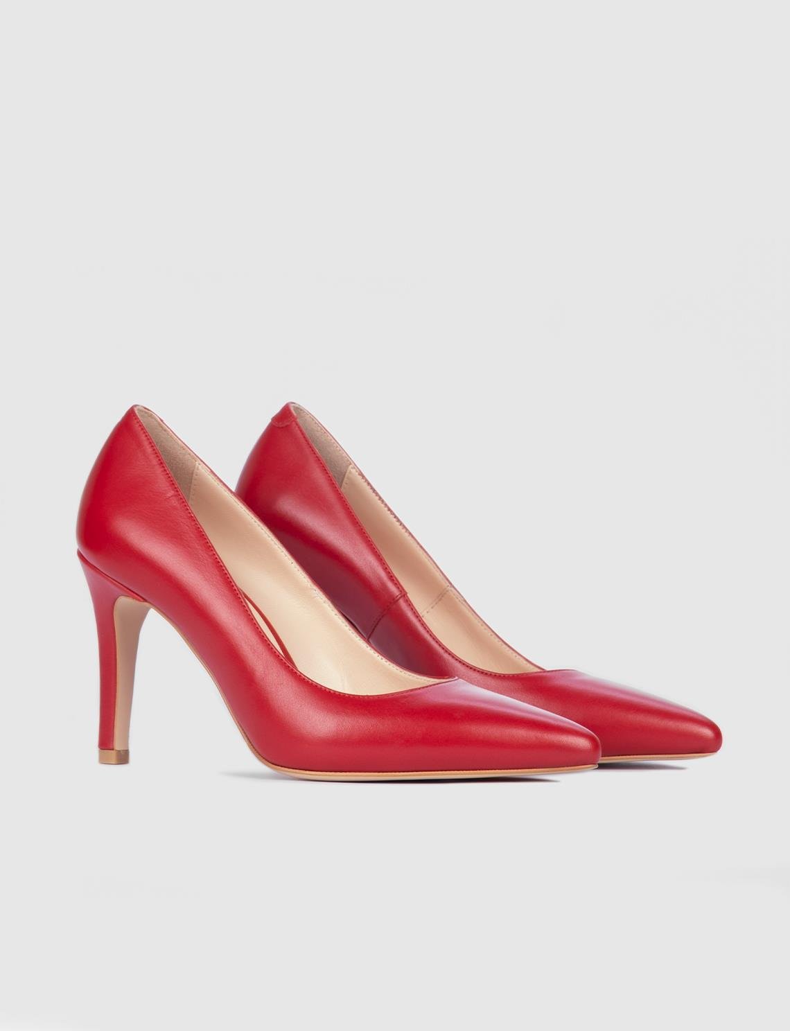 Hakiki Deri Kırmızı Kadın İnce Topuklu Stiletto
