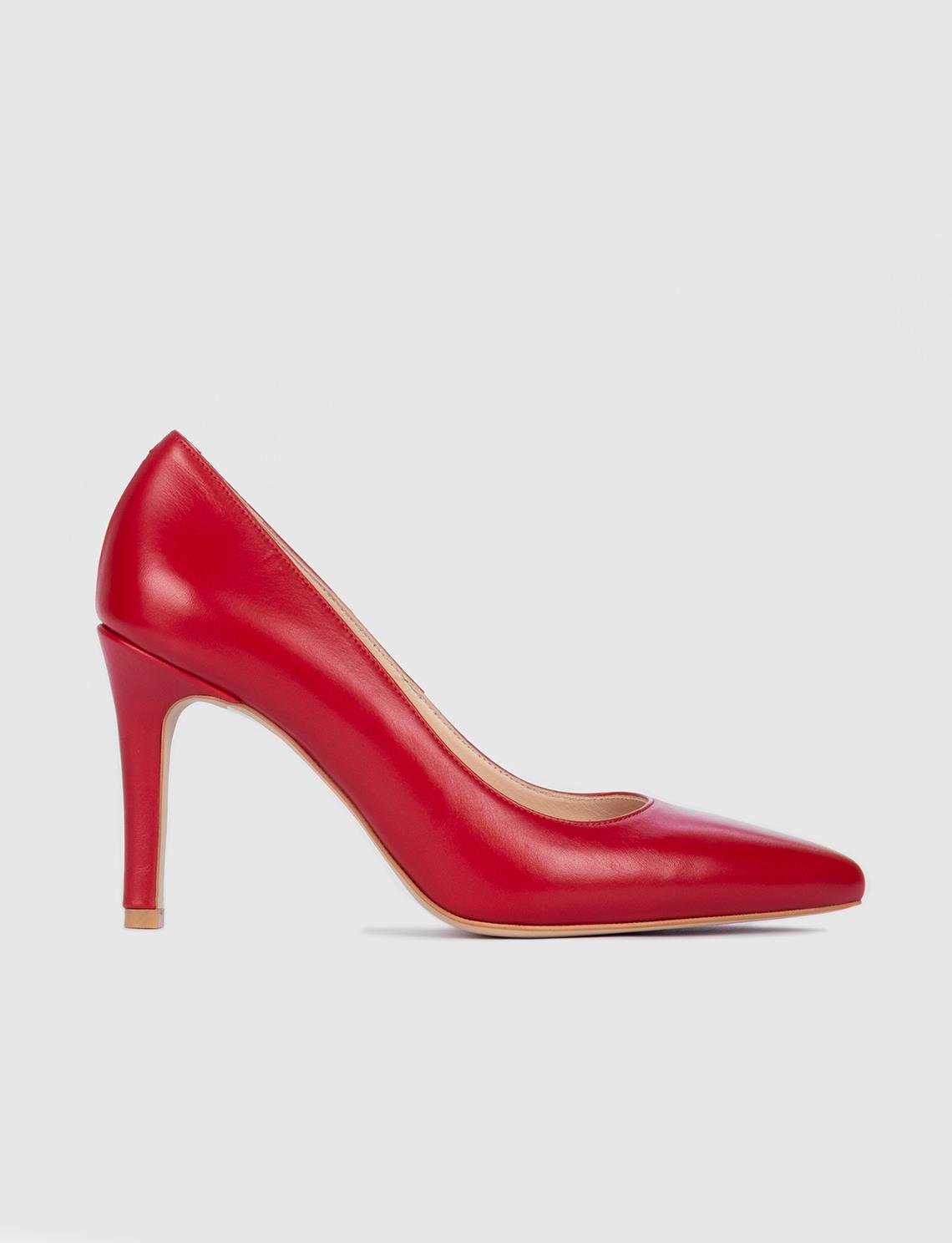 Hakiki Deri Kırmızı Kadın İnce Topuklu Stiletto