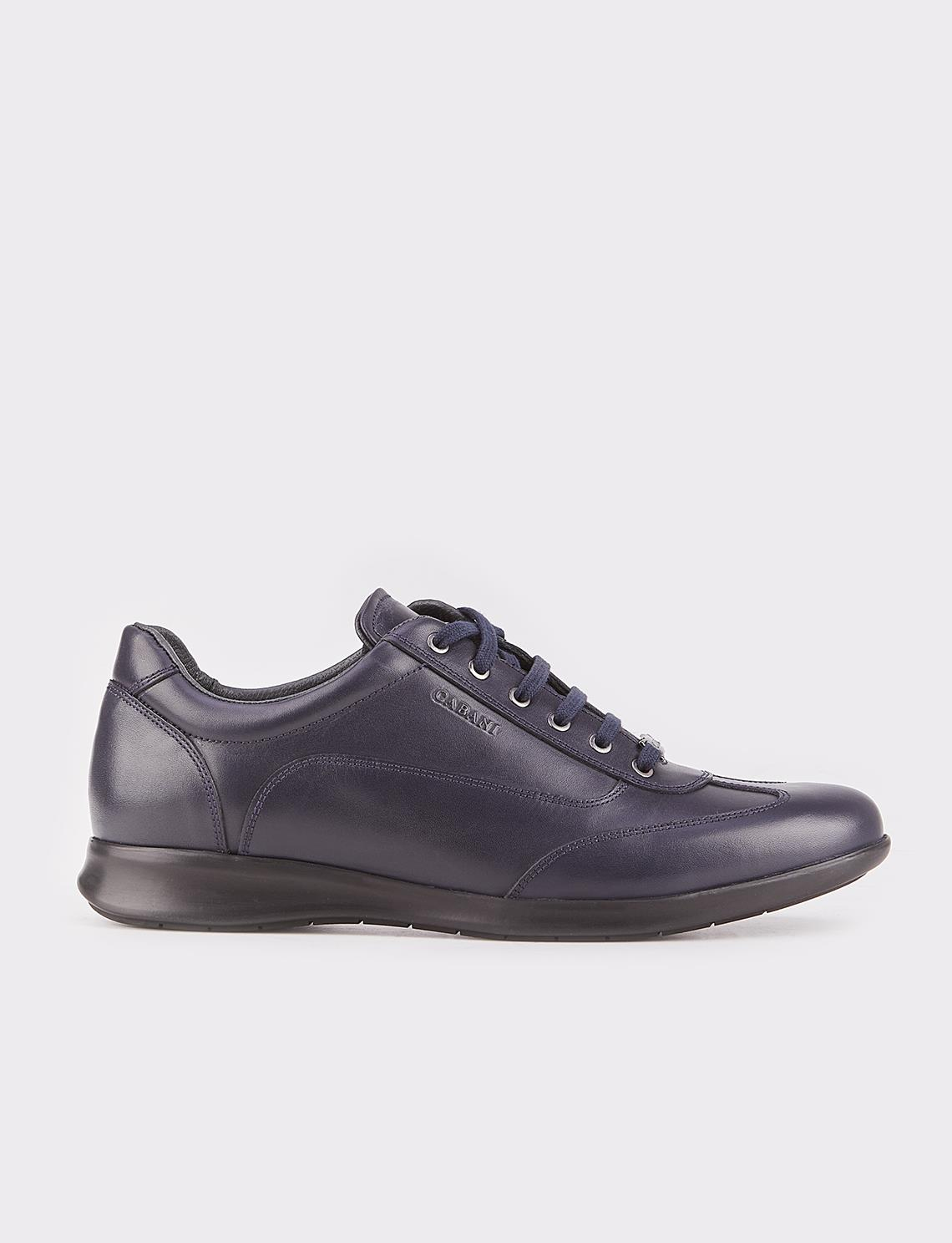 Men Navy Blue Genuine Leather Lace Up Front Sneakers