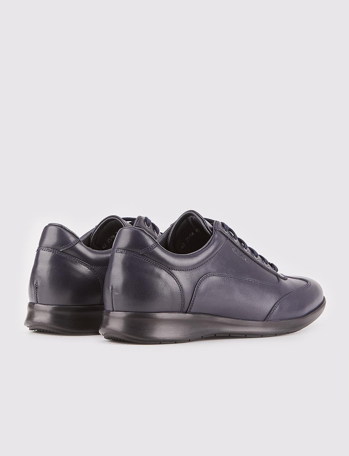 Men Navy Blue Genuine Leather Lace Up Front Sneakers