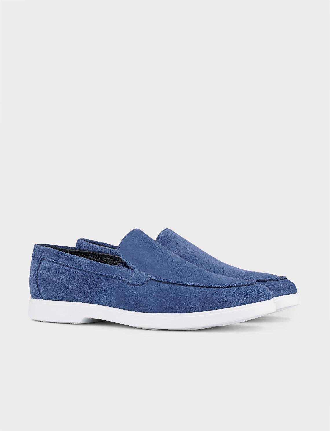 Men Blue Genuine Leather Suede Casual Shoes