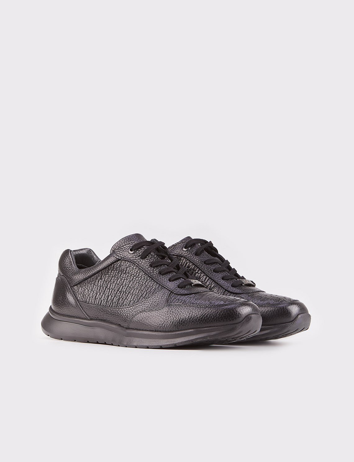 Men Black Genuine Leather Lace Up Casual Shoes