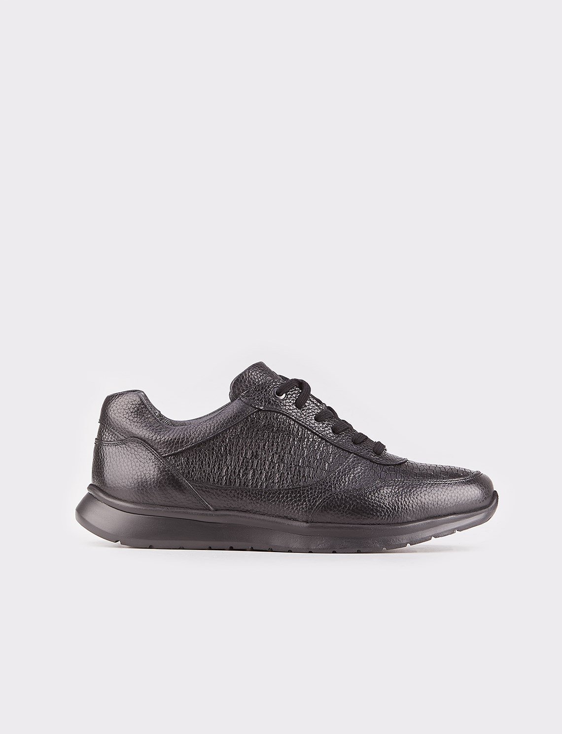Men Black Genuine Leather Lace Up Casual Shoes