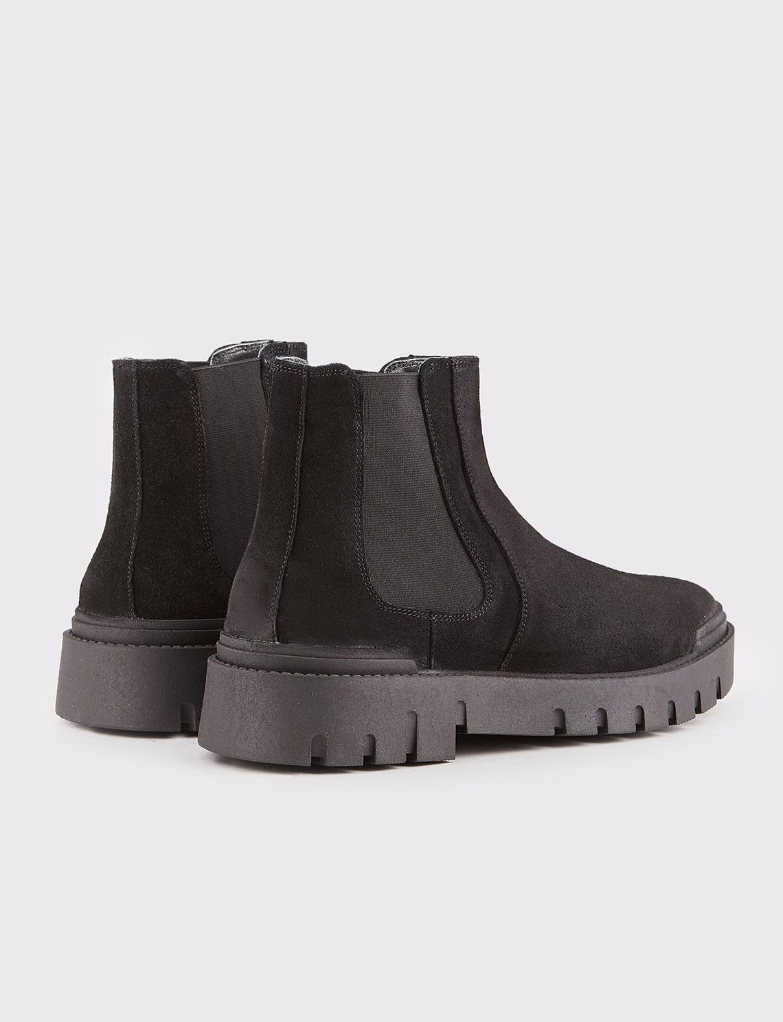 Men Black Suede Genuine Leather Chunky Chelsea Boots