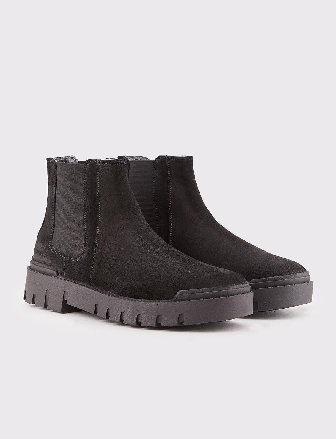 Men Black Suede Genuine Leather Chunky Chelsea Boots