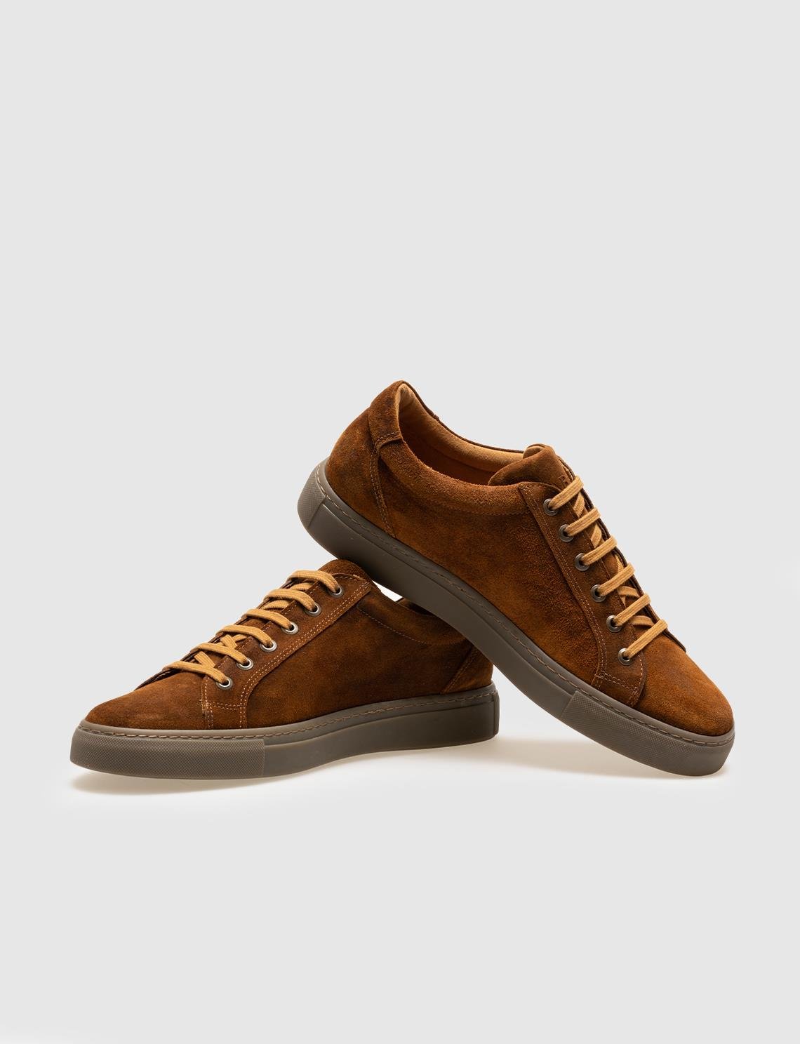 Men Tan Suede Genuine Leather Lace Up Sneakers