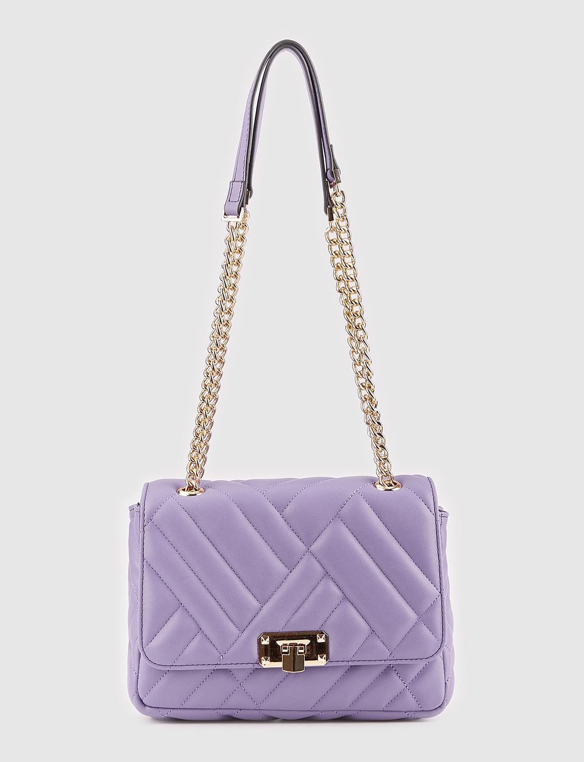 Women Lilac Quilted Flap Chain Square Bag