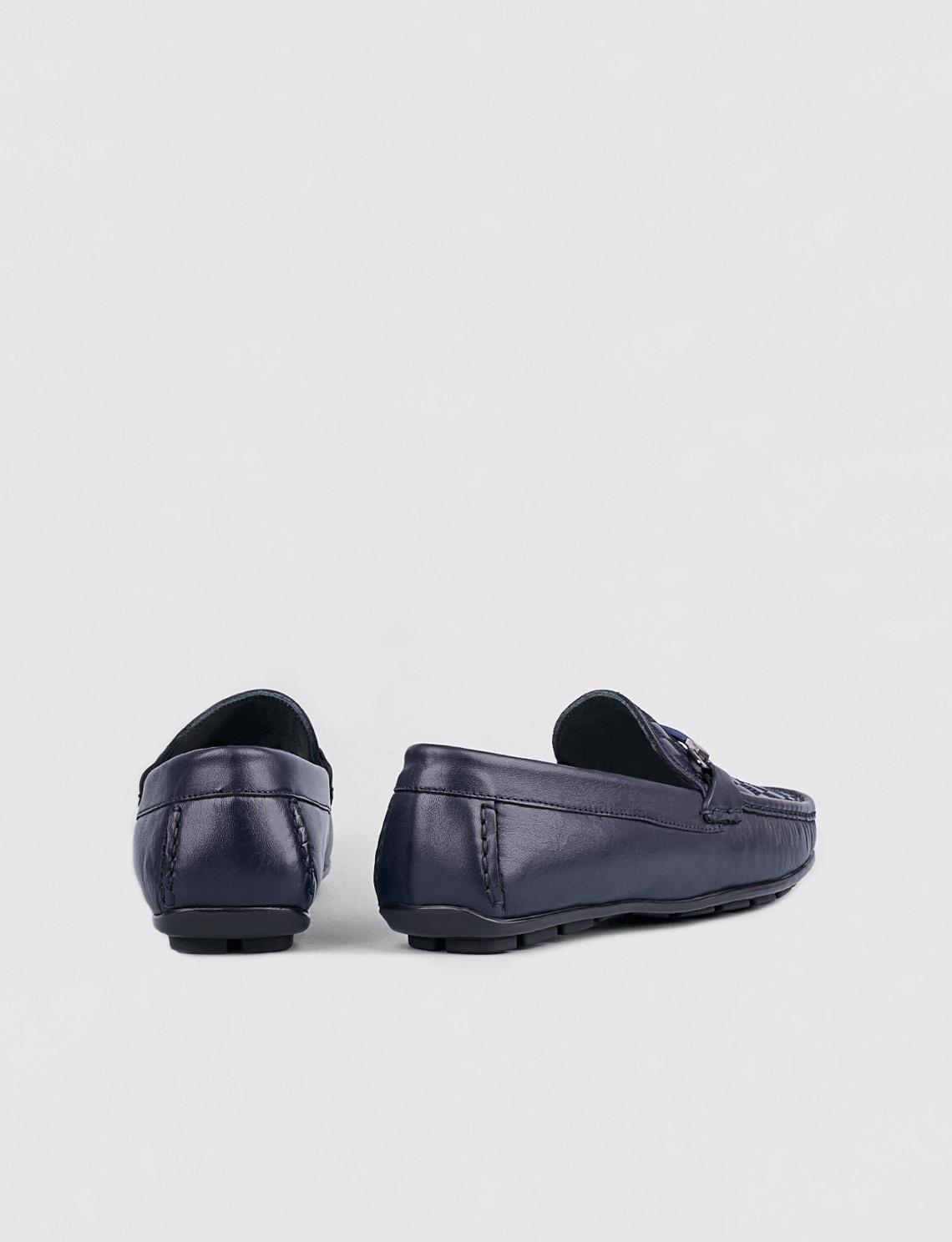 Men Navy Blue Genuine Leather Bit Loafers