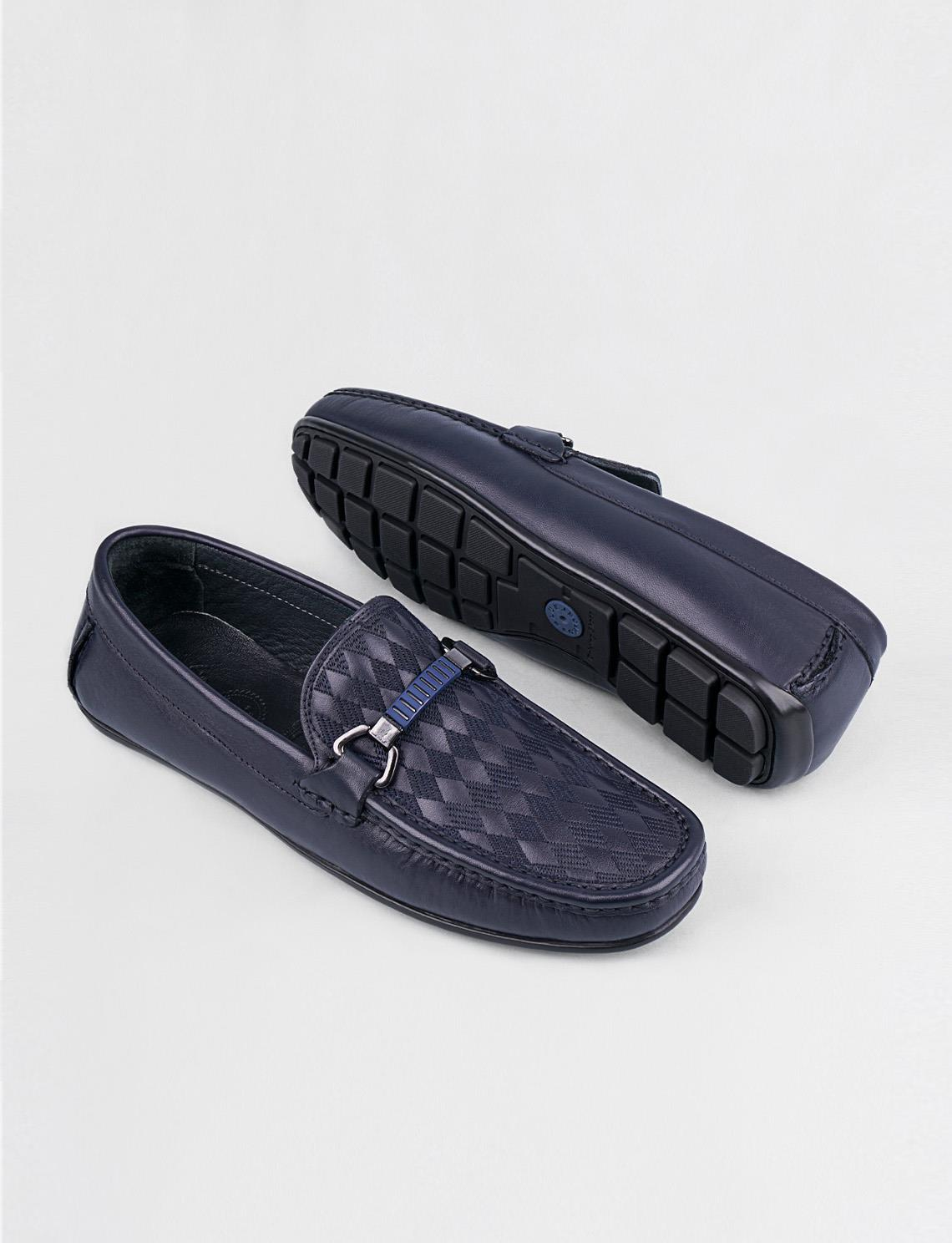 Men Navy Blue Genuine Leather Bit Loafers