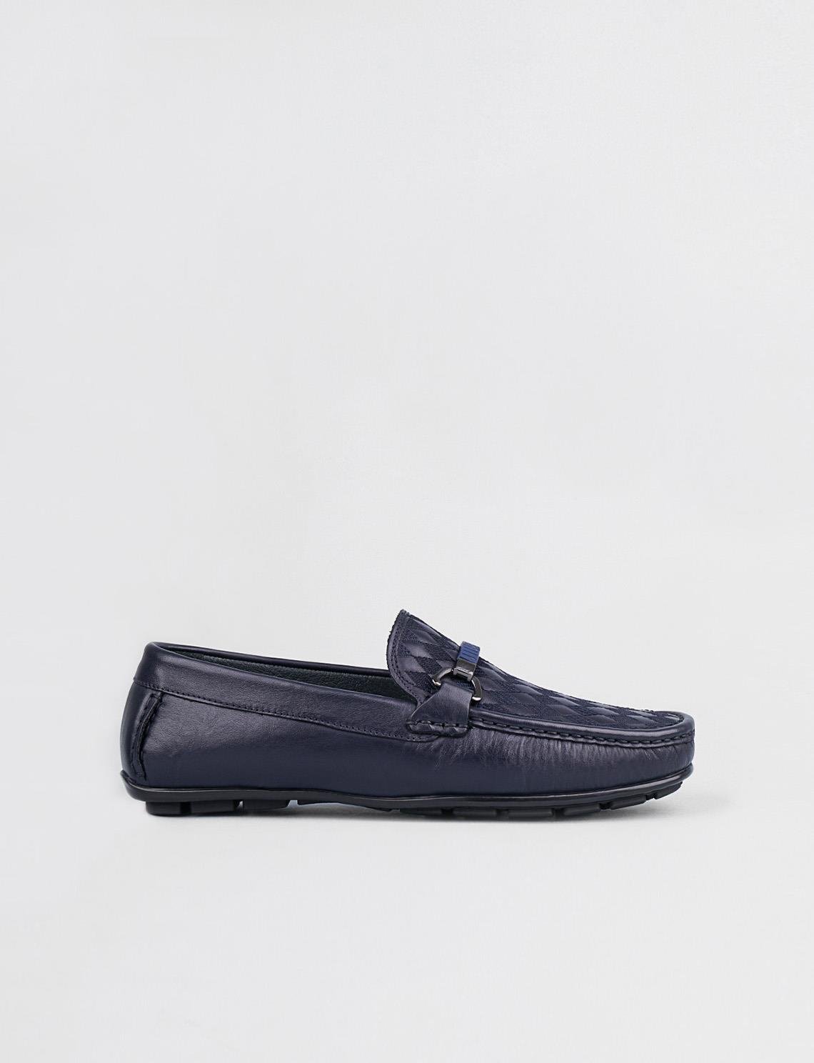 Men Navy Blue Genuine Leather Bit Loafers