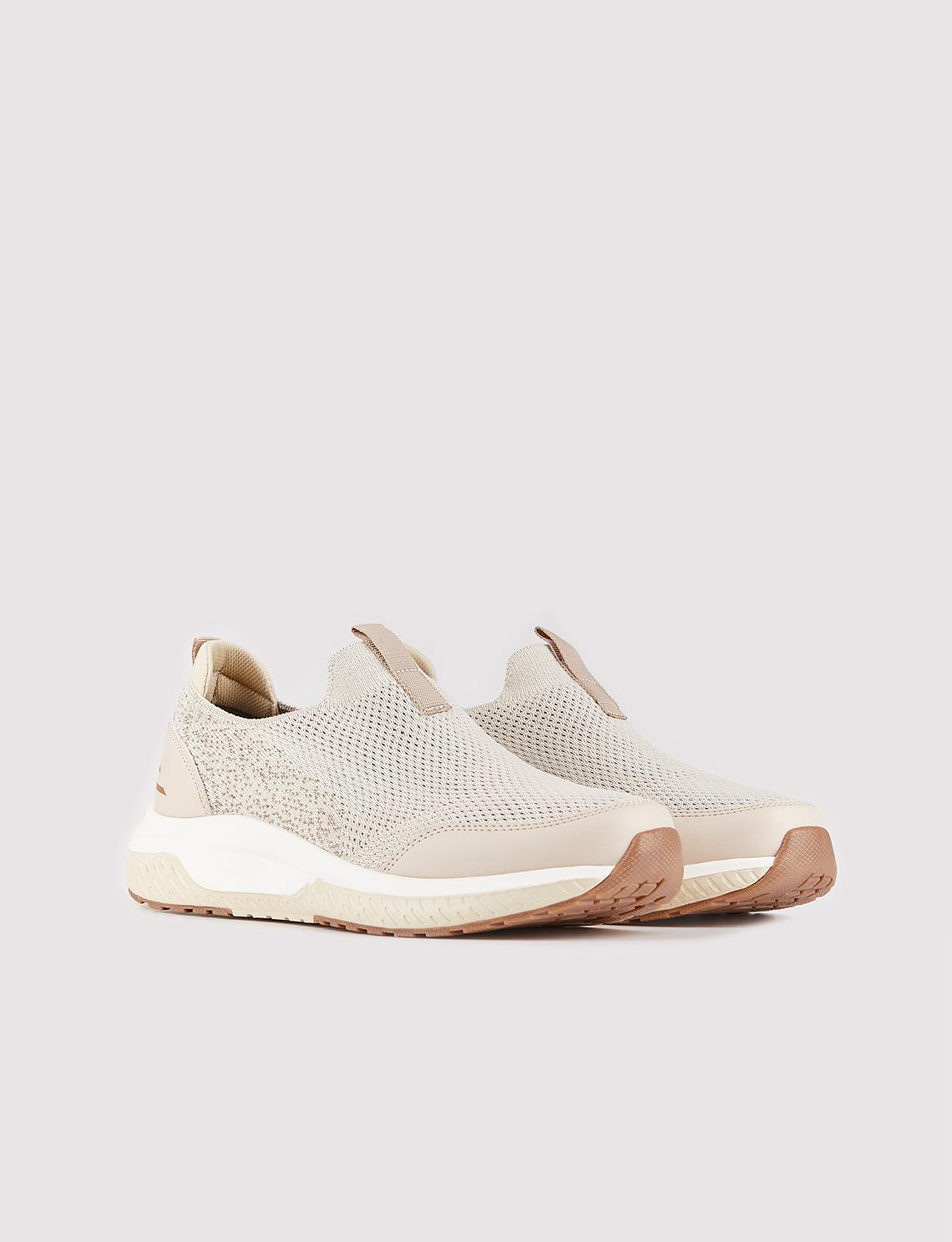 Men Beige Low Top Slip On Sneakers