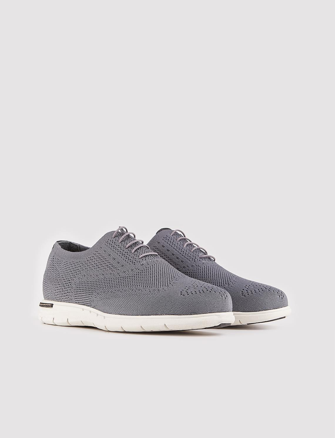 Men Grey Lace Up Casual Knit Shoes