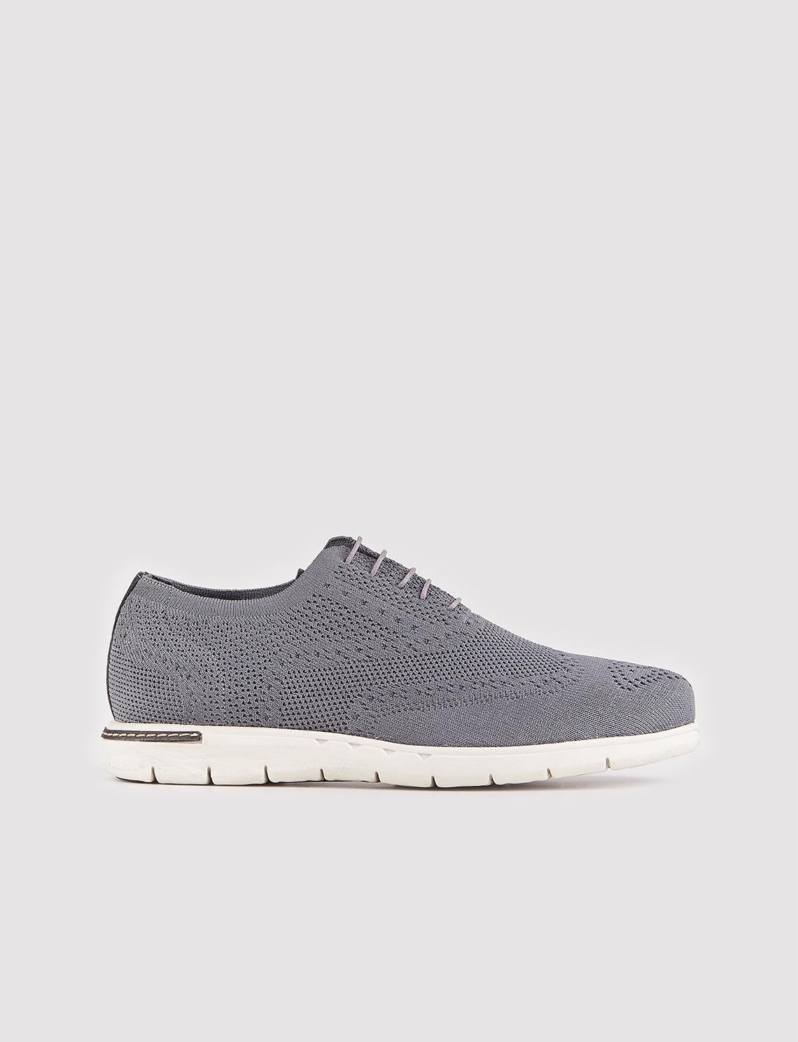 Men Grey Lace Up Casual Knit Shoes