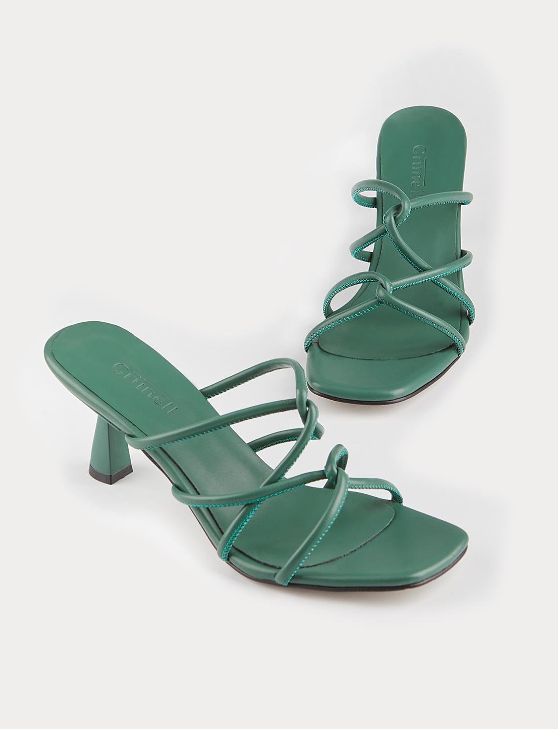 Women Green Pyramid Heeled Strappy Sandals