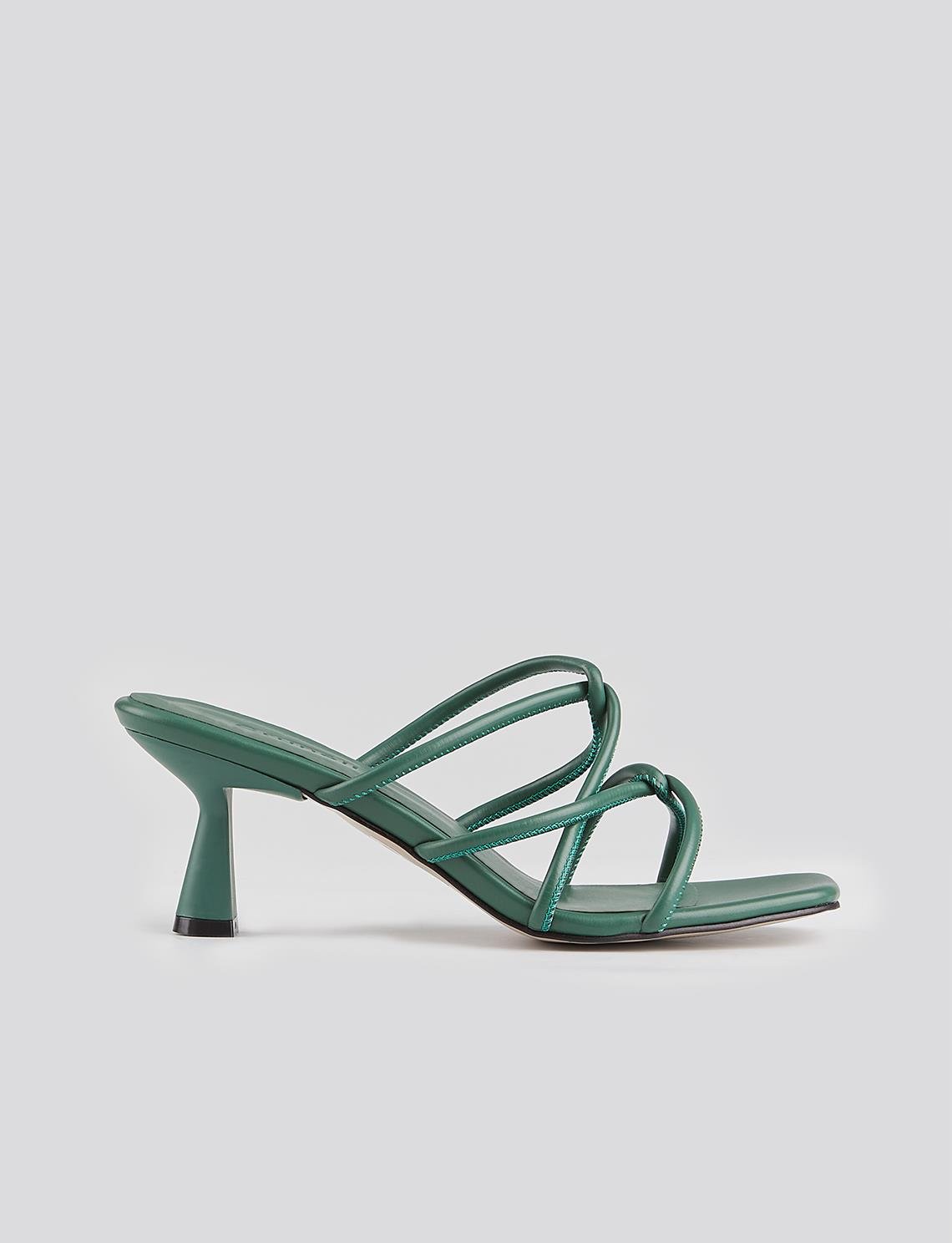 Women Green Pyramid Heeled Strappy Sandals
