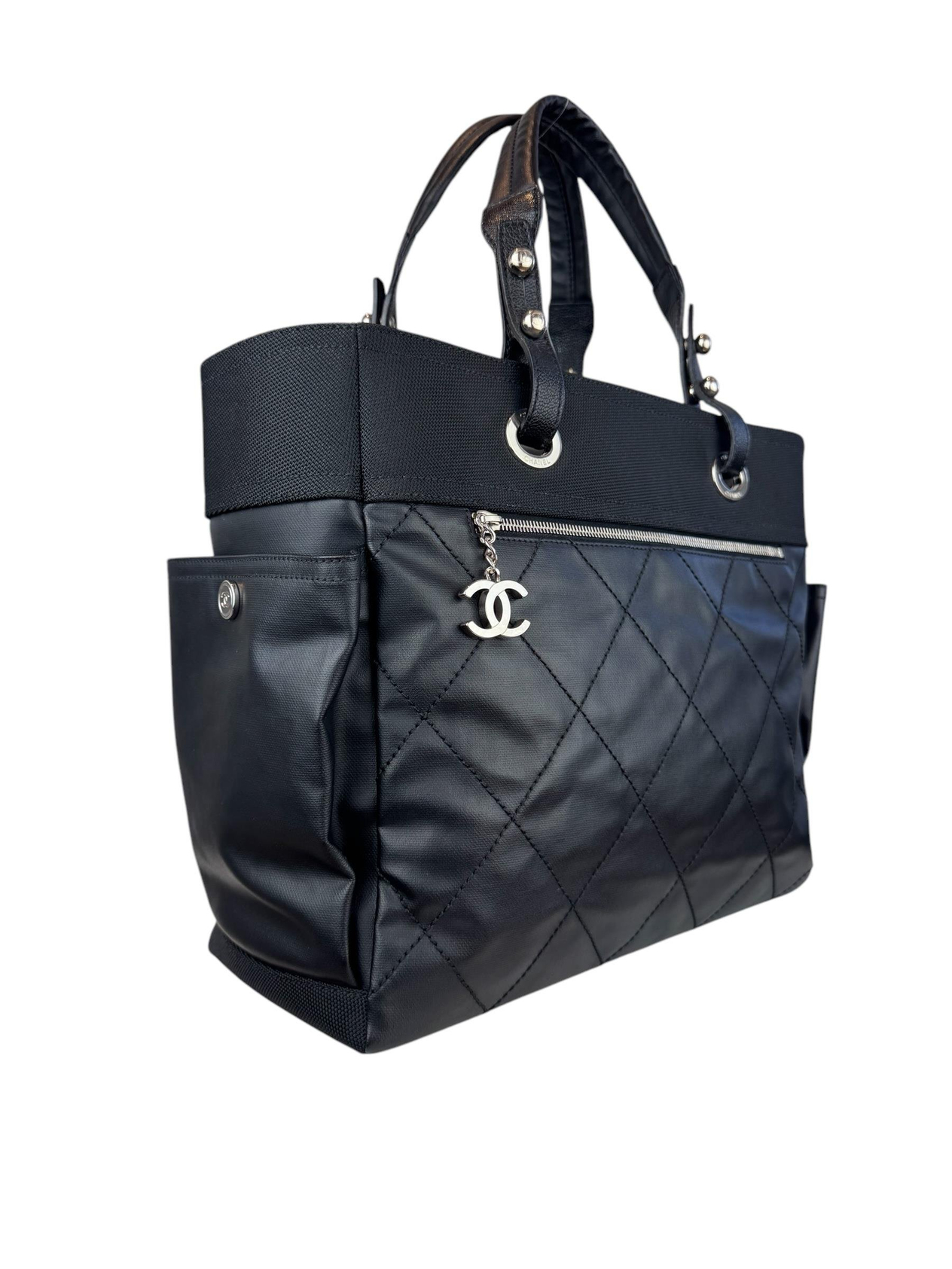 CHANEL QUILTED BLACK SHOPPING TOTE BAG