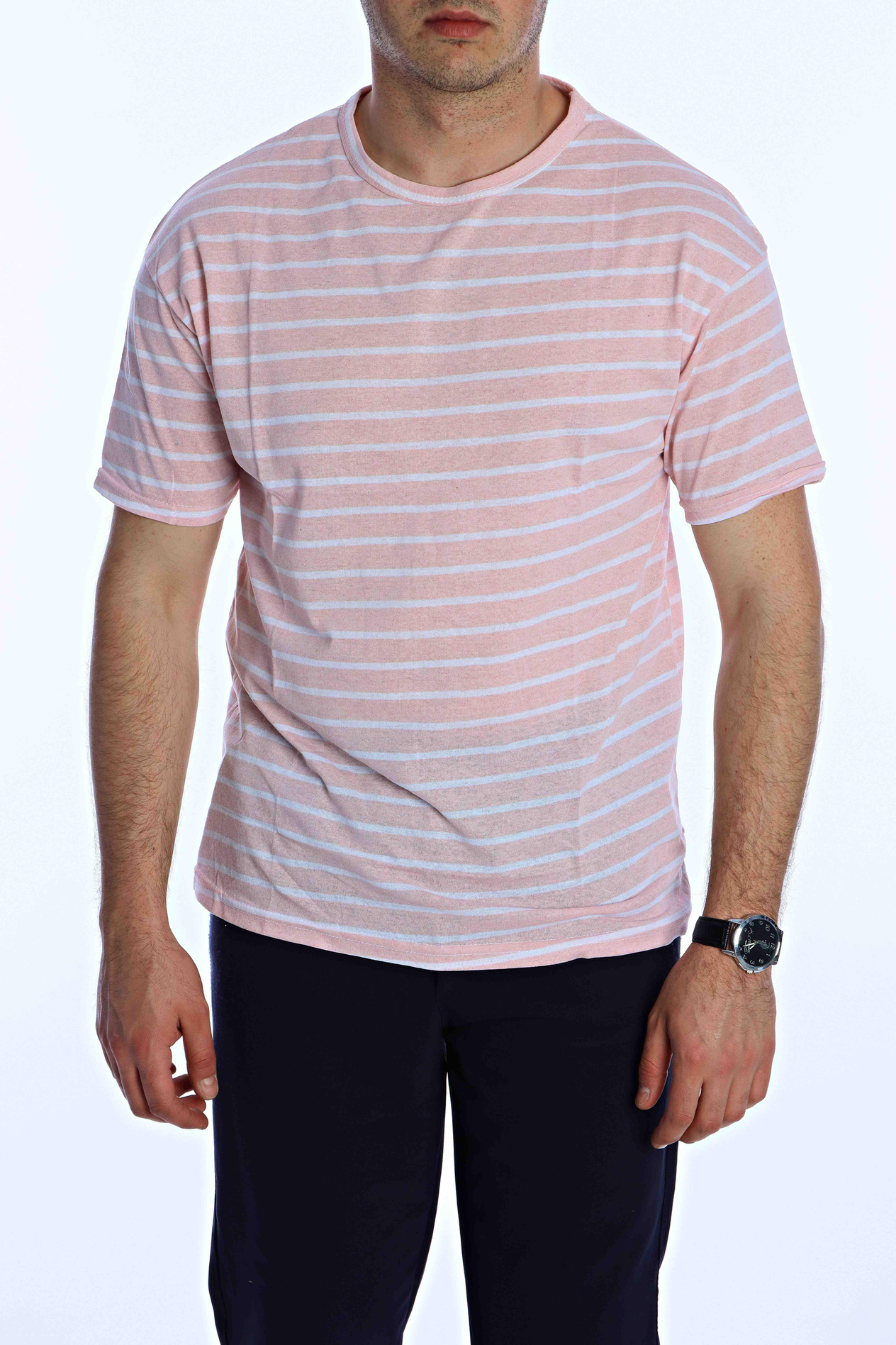 Kmp Çizgili Oversize Tişört Pembe