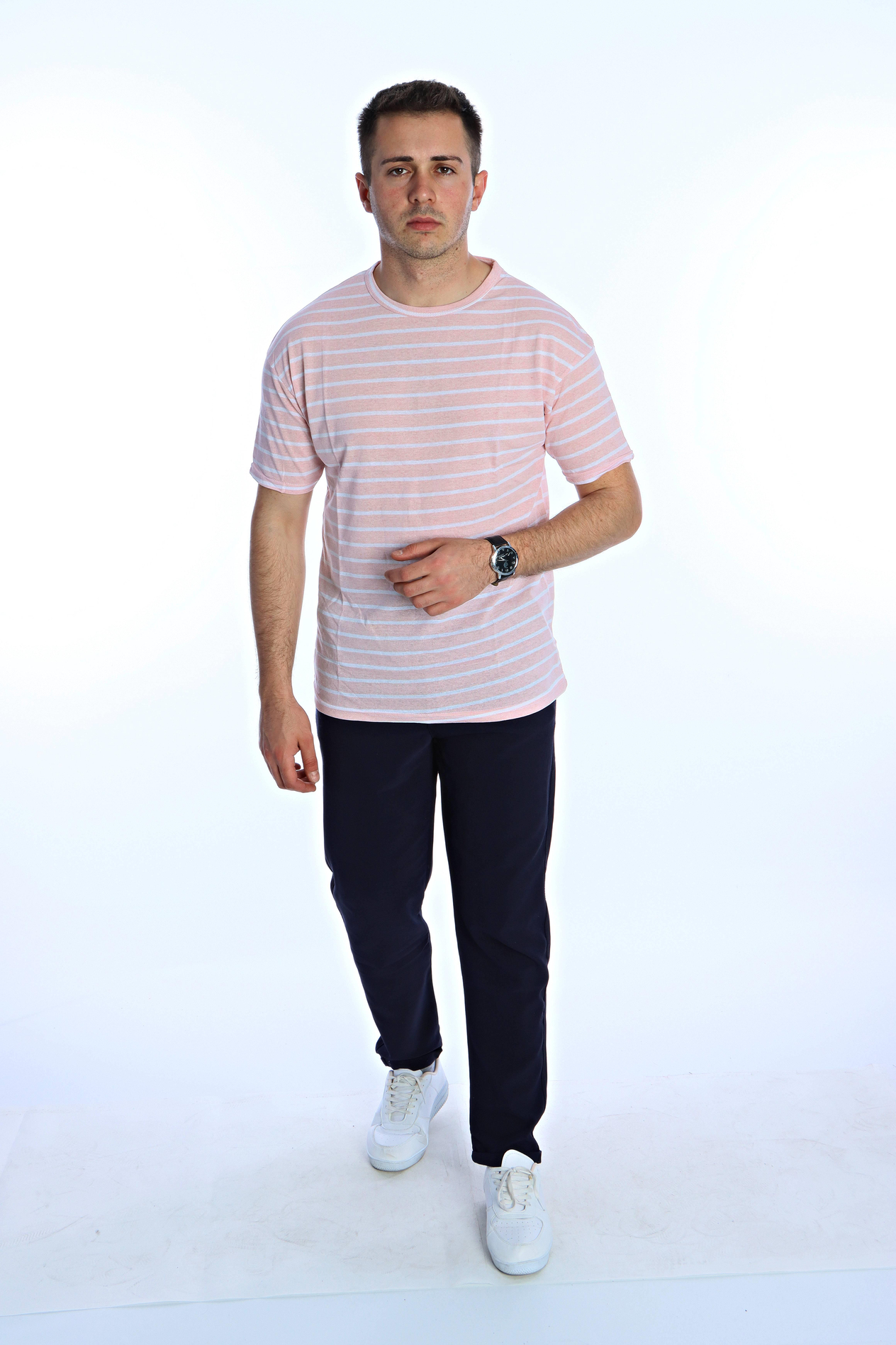 Kmp Çizgili Oversize Tişört Pembe