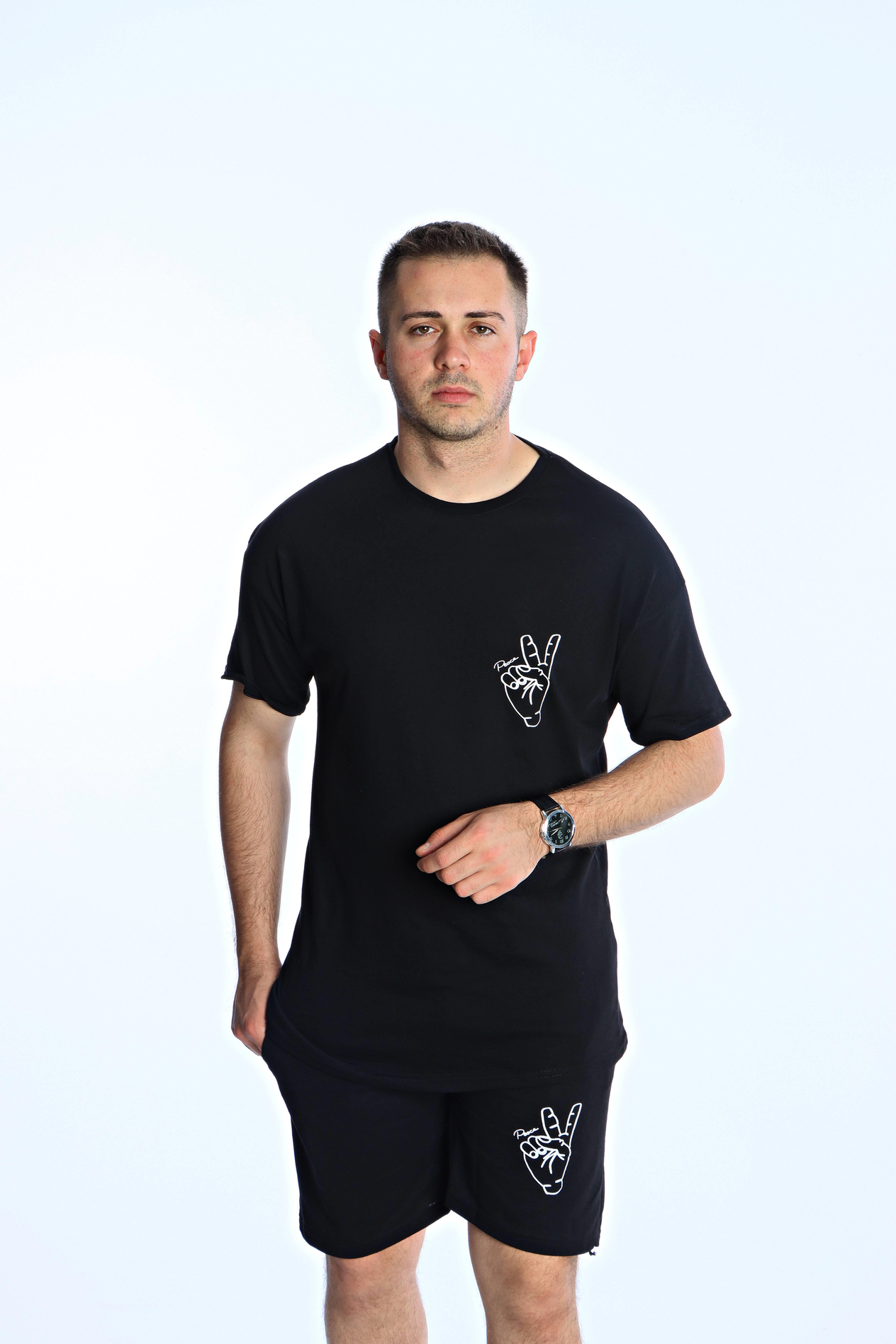 Peace Baskılı Şort Takım Siyah