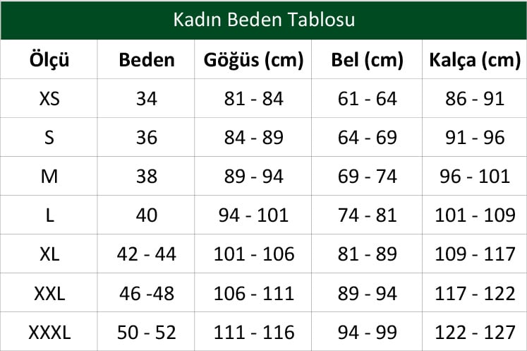 Kadın Beden Tablosu